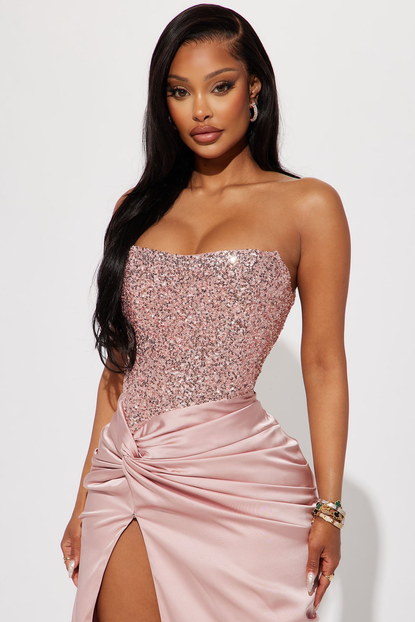 Clara Sequin Satin Gown - Pink