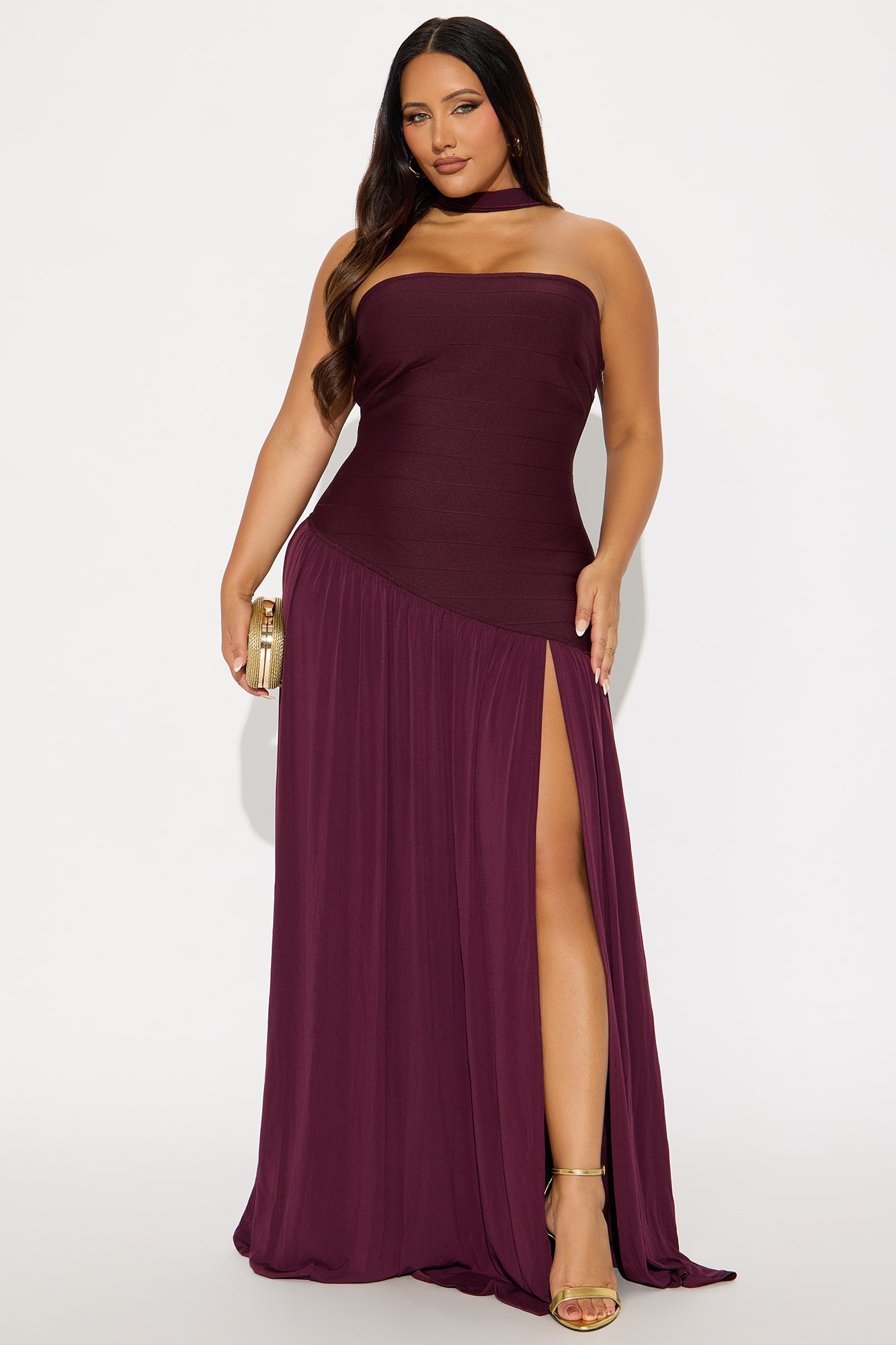 Amelia Drop Waist Bandage Gown - Plum