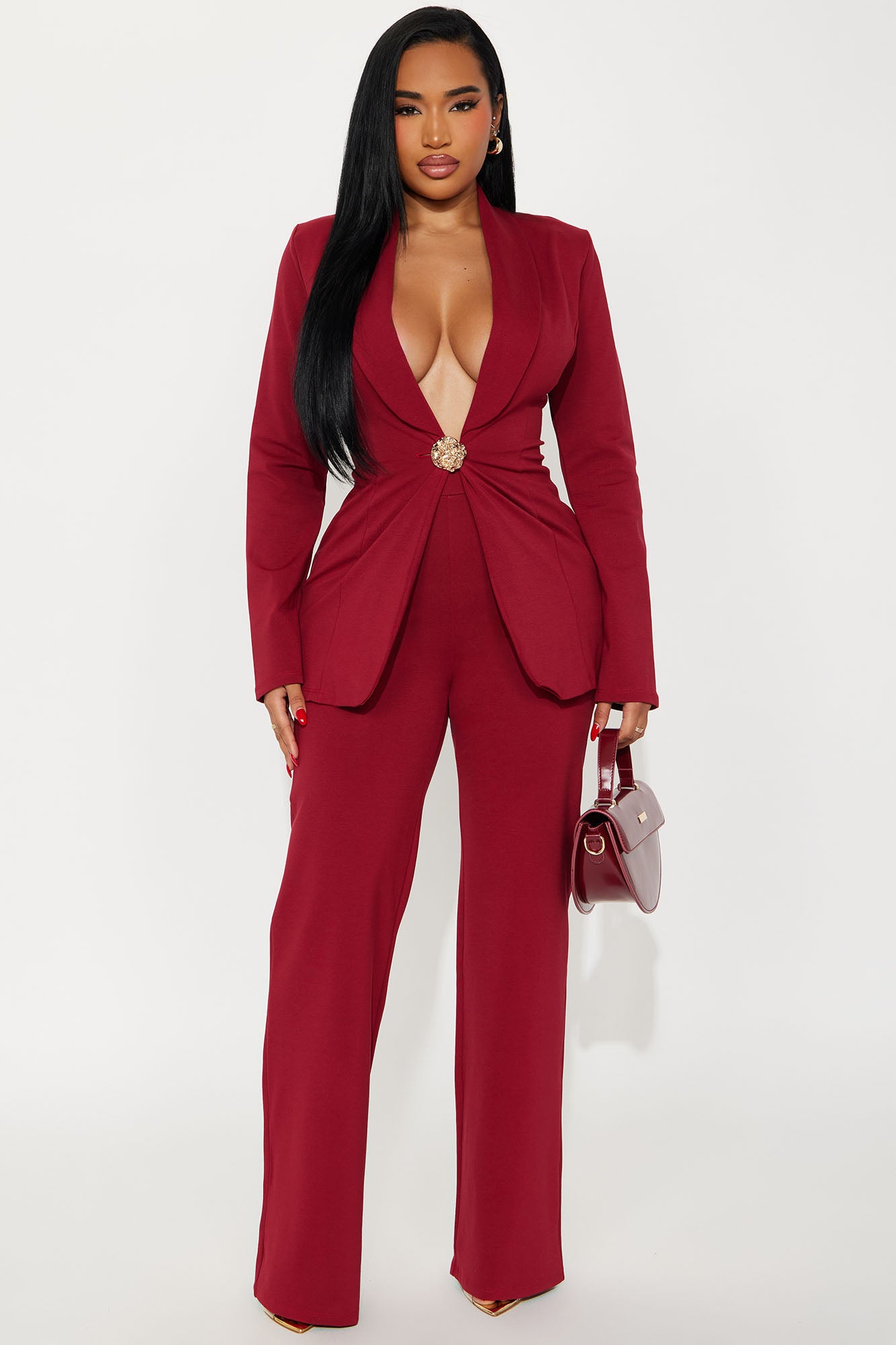 Mindy Blazer Pant Set - Red