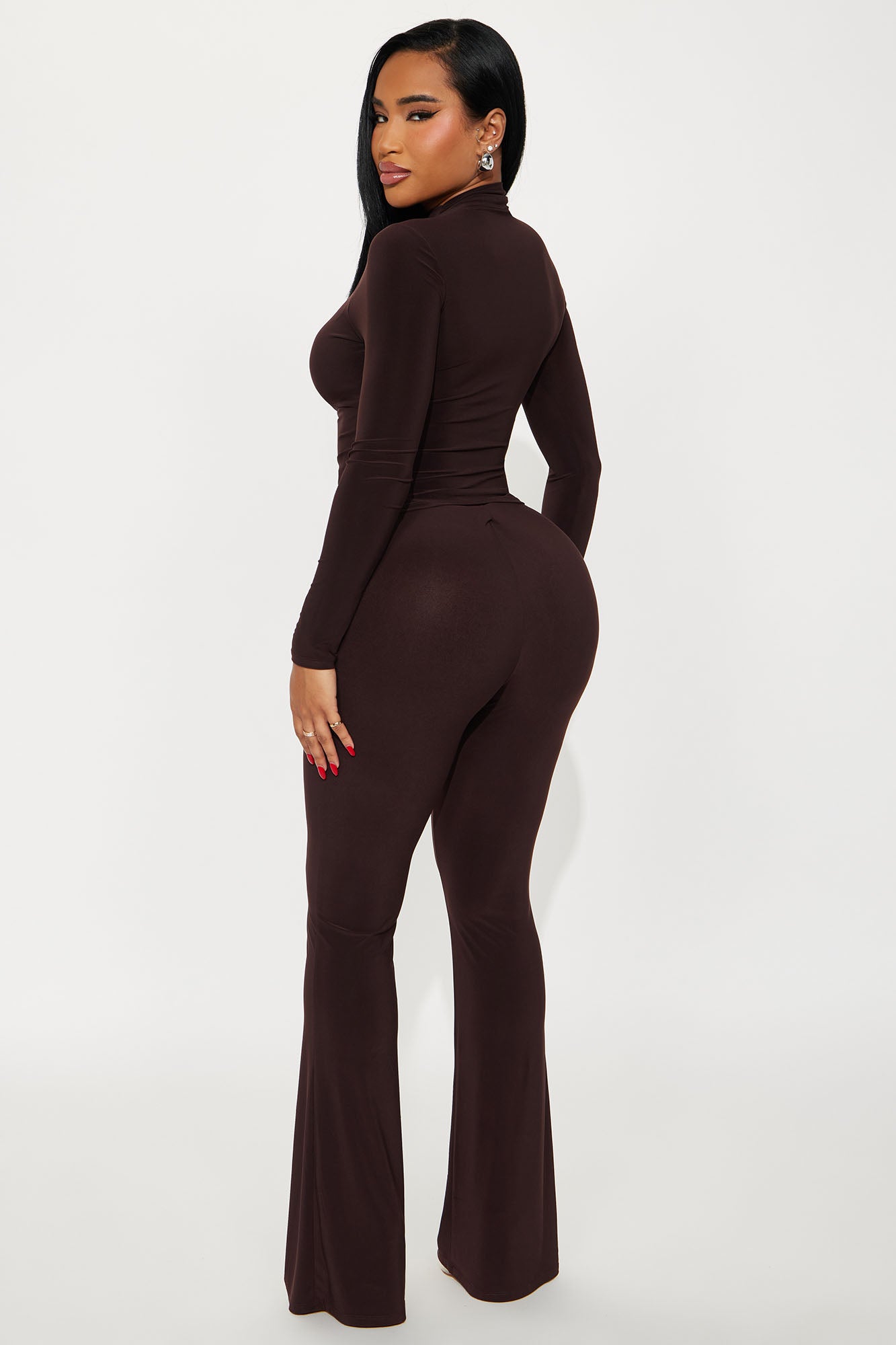 Natalie Ruched Mock Neck Pant Set - Chocolate