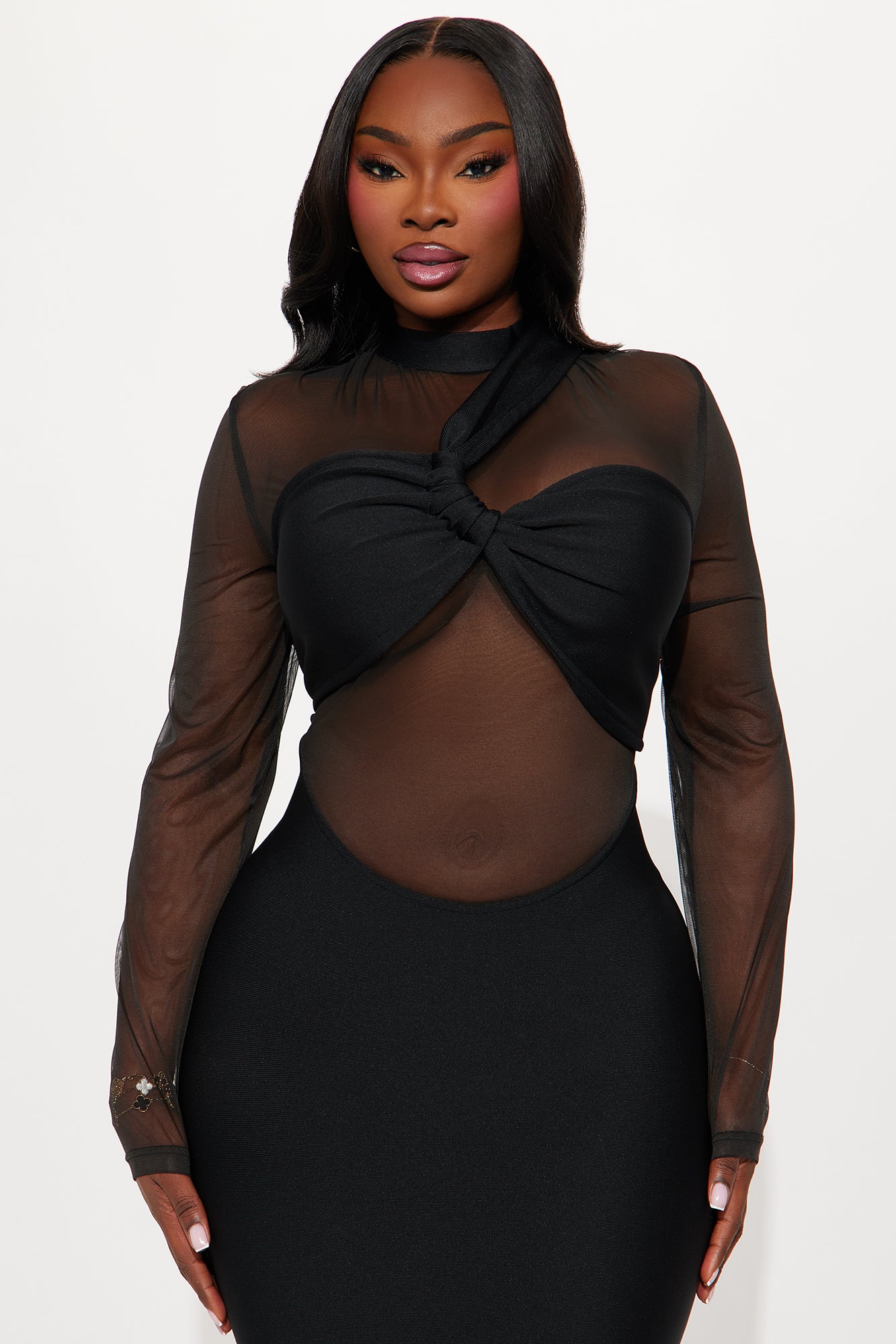 Kiro Mesh Bandage Midi Dress - Black