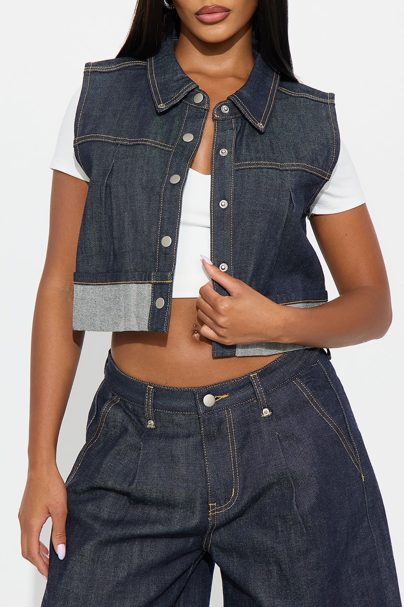 Premium Selvedge Cuffed Denim Vest - Dark Denim