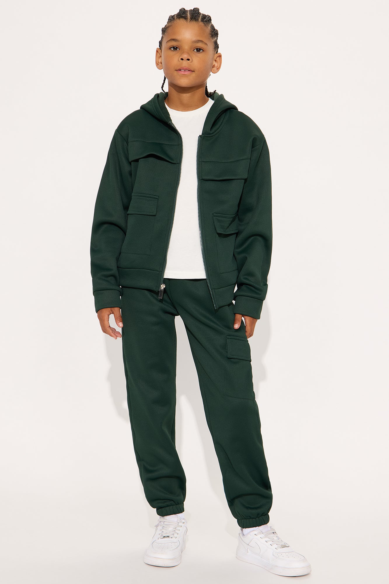 Mini Aiden 2 Piece Cargo Hoodie And Jogger Set - Hunter Green