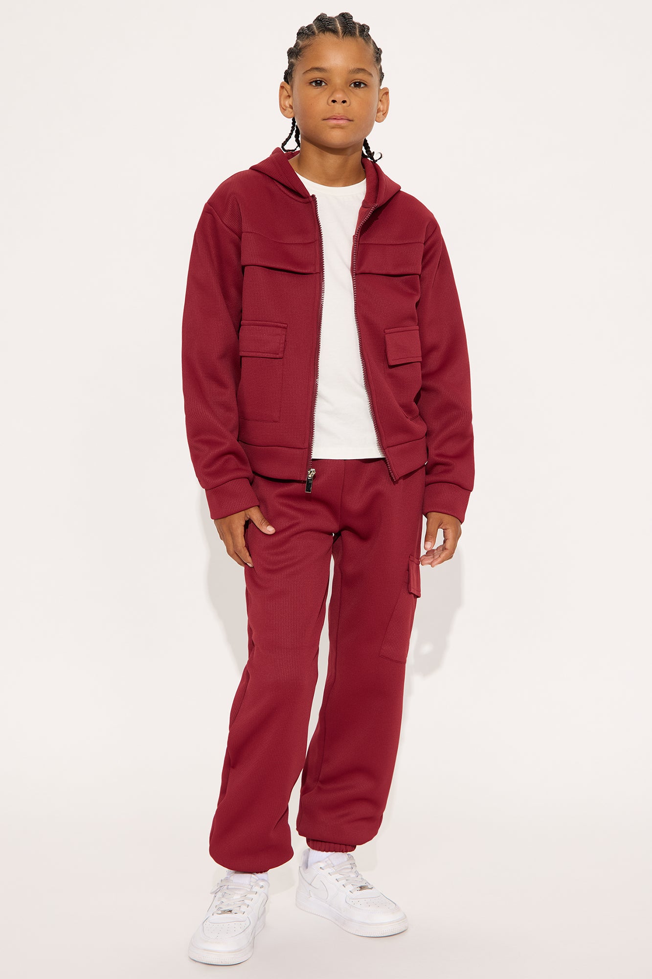 Mini Aiden 2 Piece Cargo Hoodie And Jogger Set - Burgundy