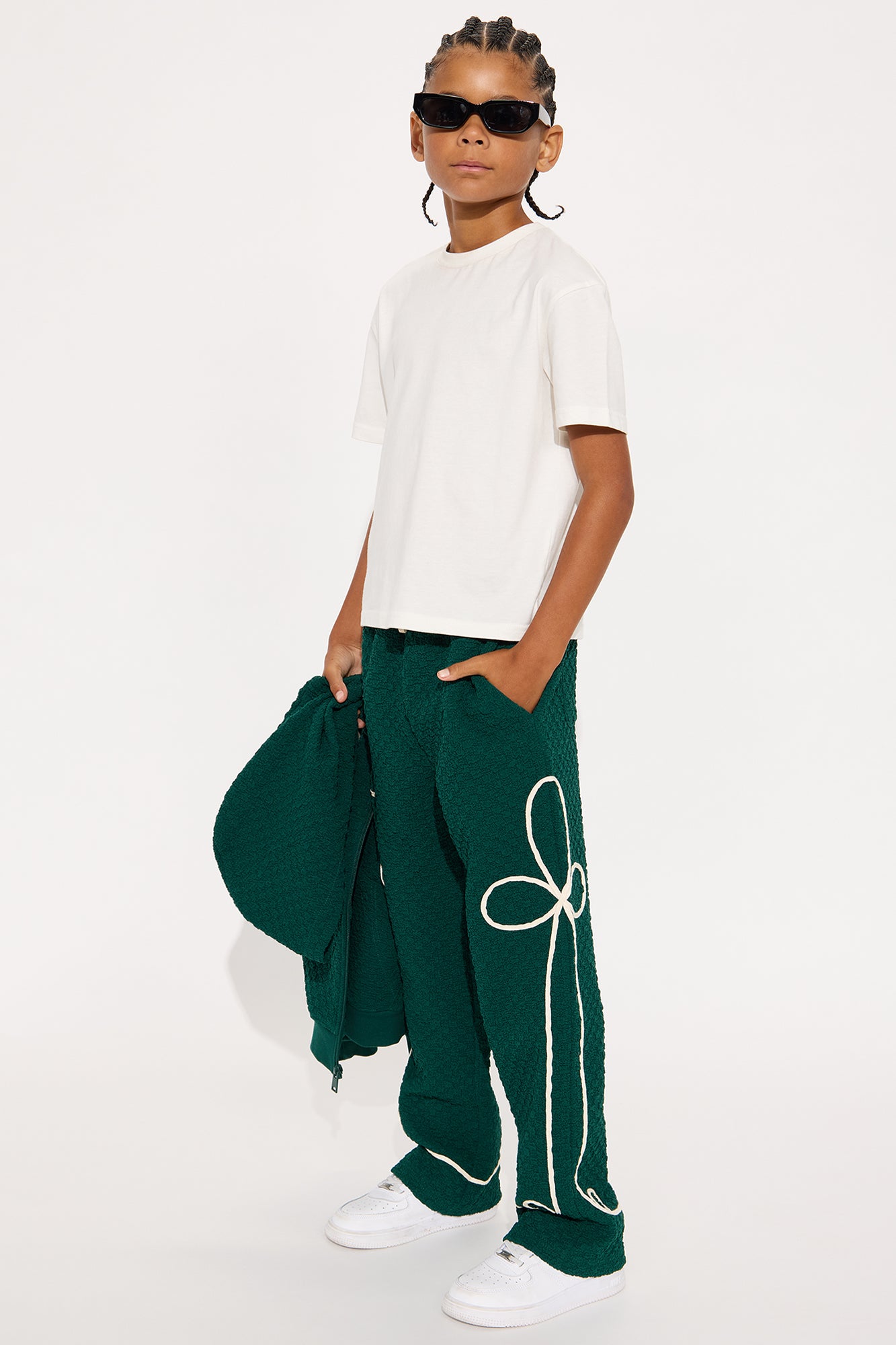 Mini Baggy Soho Weave Applique Textured Pant - Hunter Green