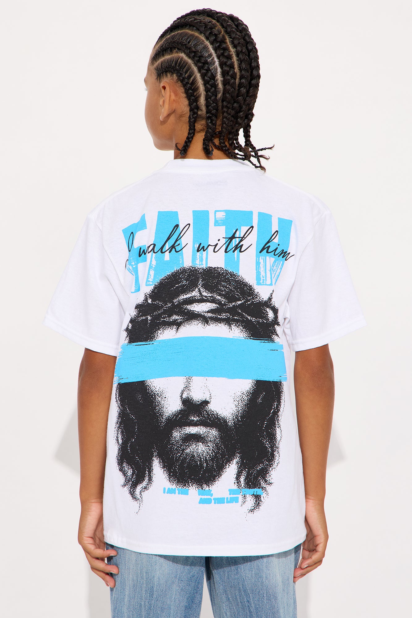 Mini Faith I Walk With Him Oversized Short Sleeve Tee - White