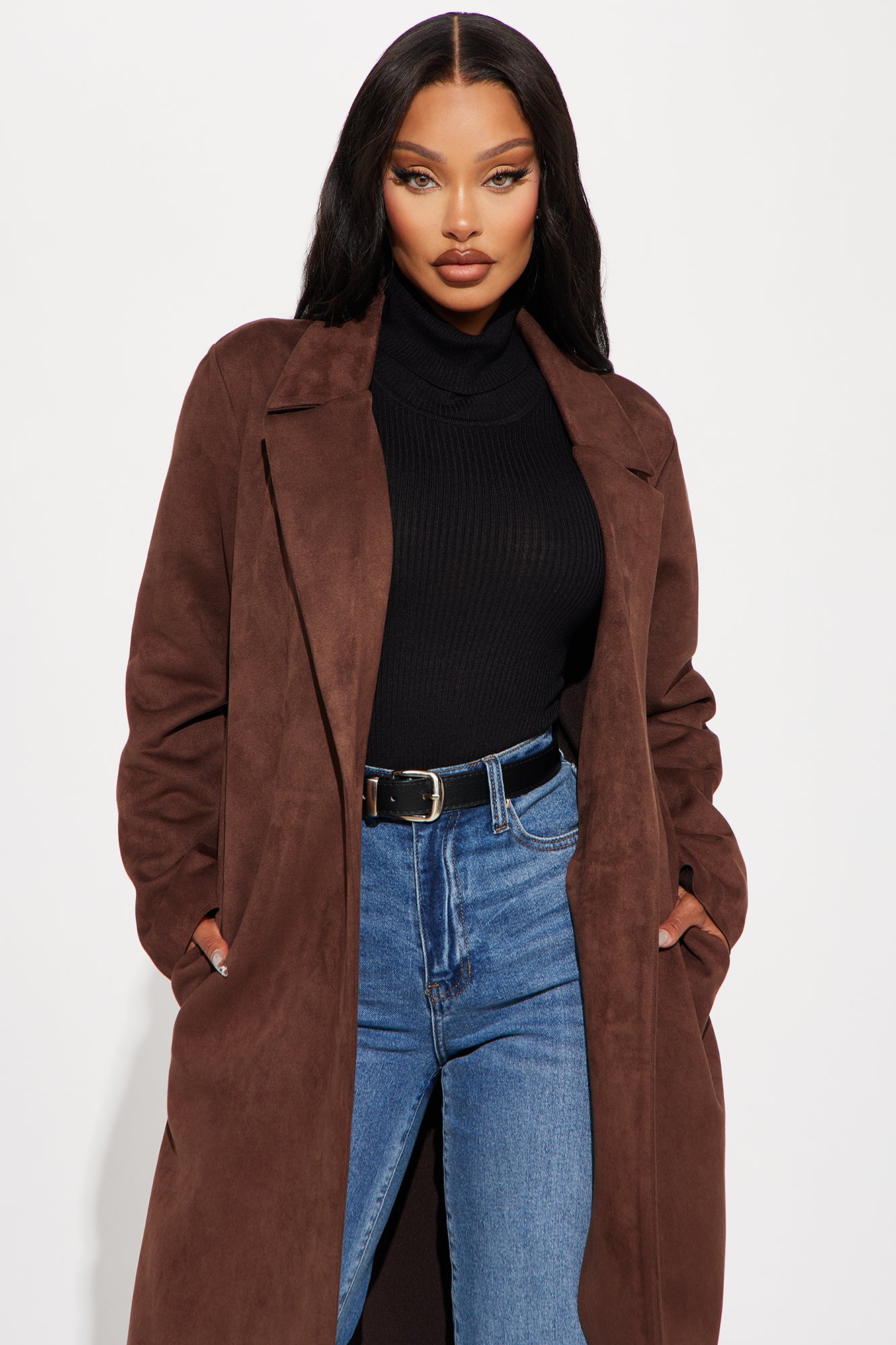 Taylor Faux Suede Trench - Brown
