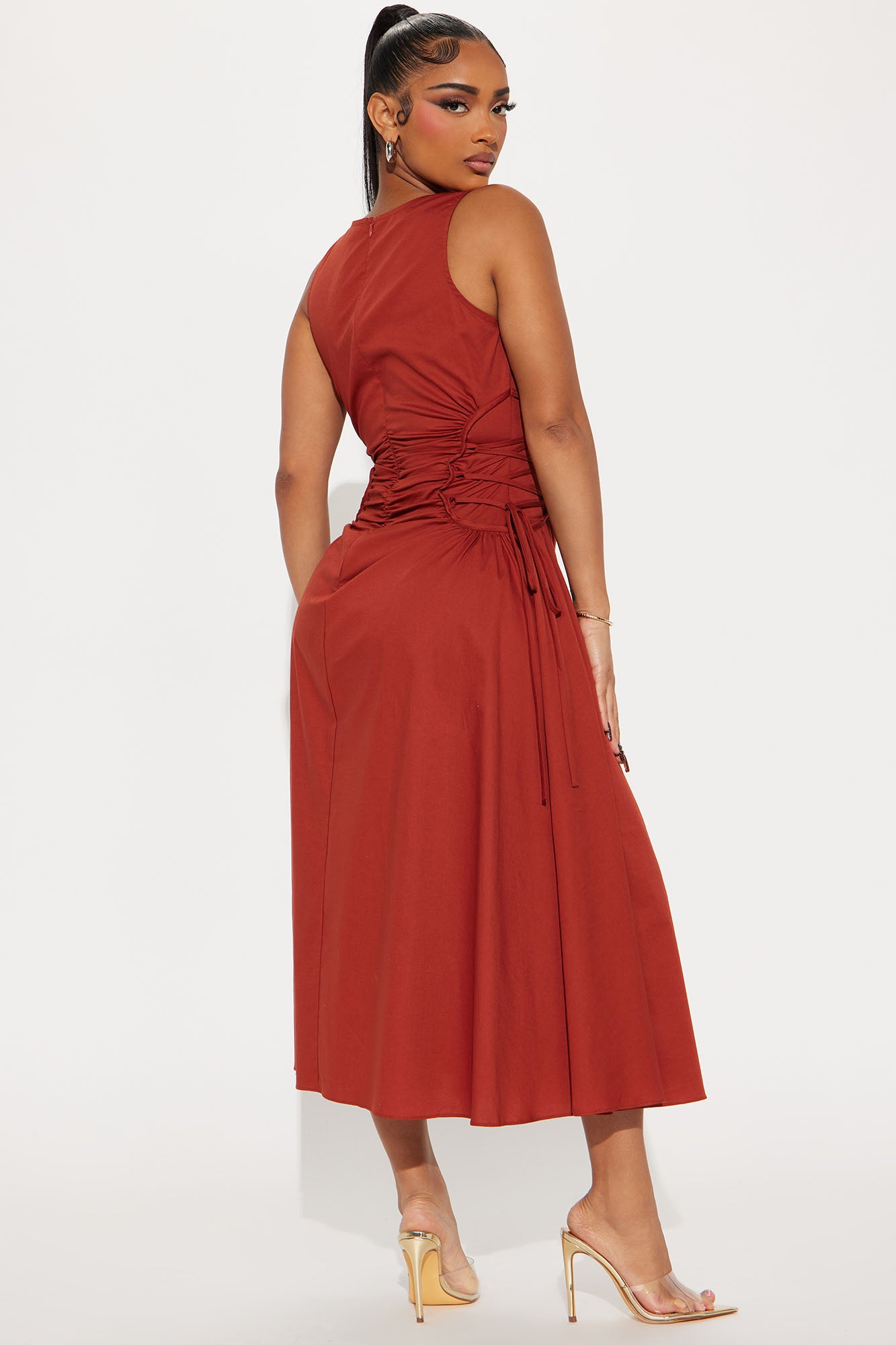 Emmaline Poplin Midi Dress - Rust