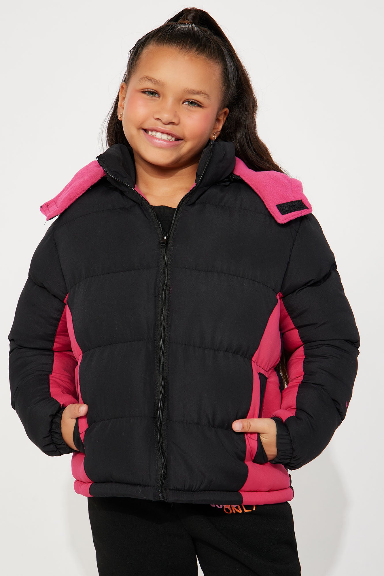 Mini Be Adventurous Puffer Jacket - Black/Pink