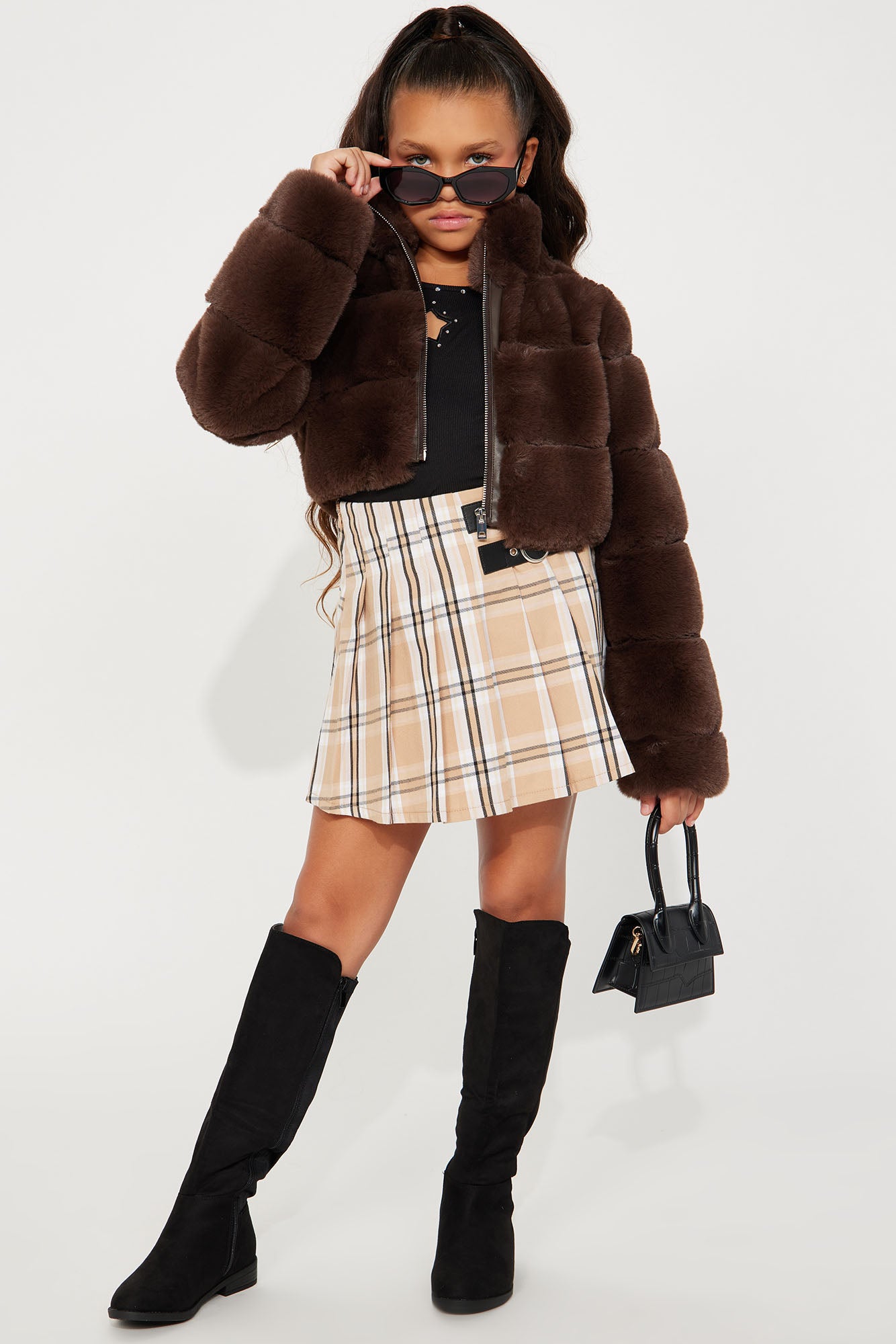 Mini Ella Faux Fur Jacket - Brown