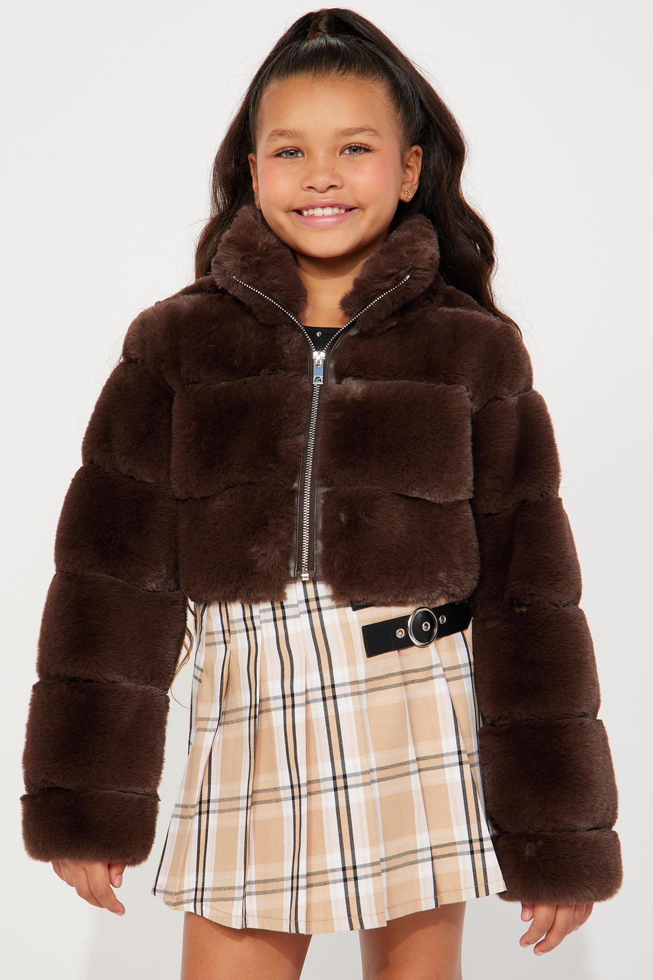 Mini Ella Faux Fur Jacket - Brown