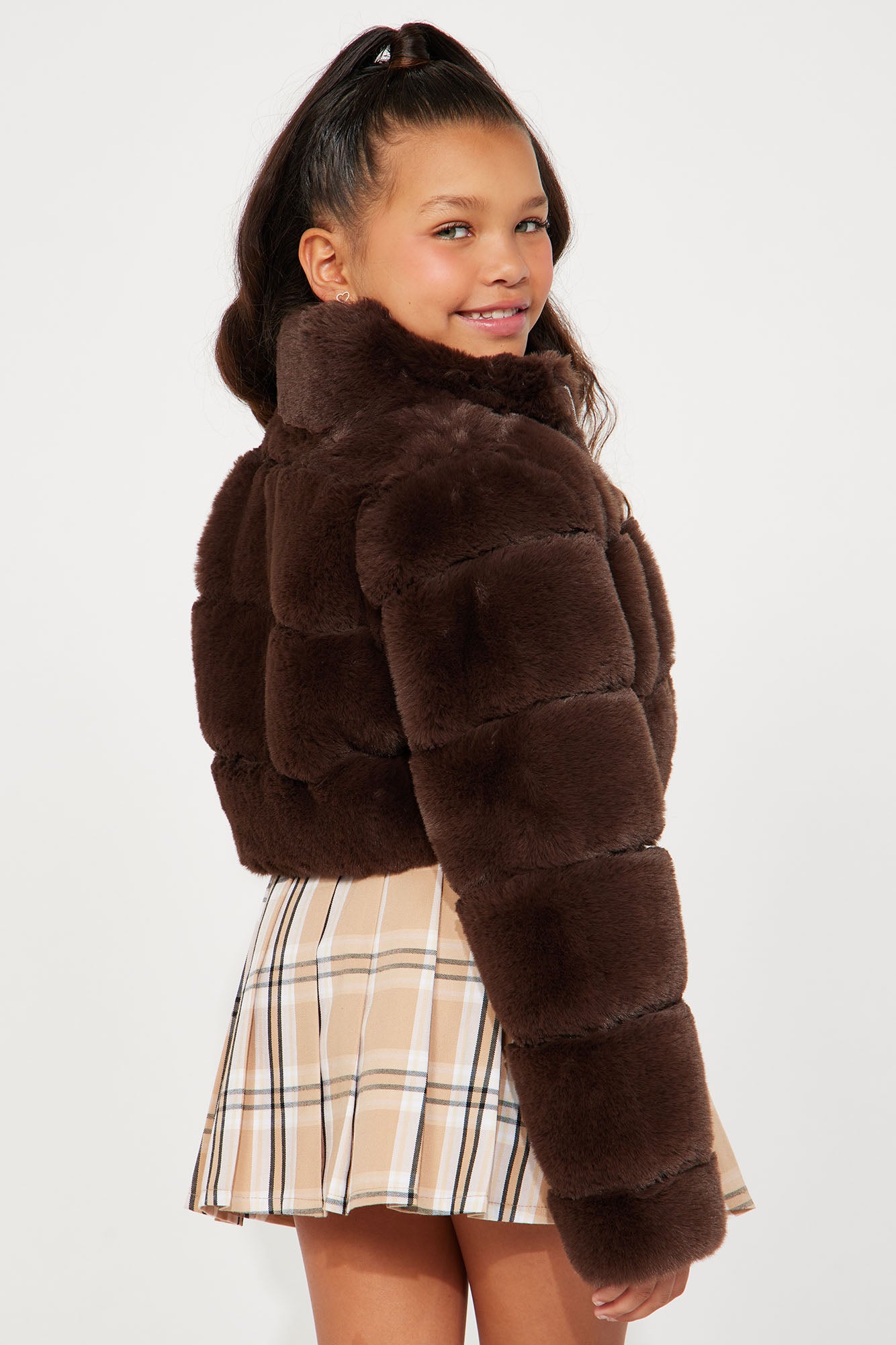 Mini Ella Faux Fur Jacket - Brown