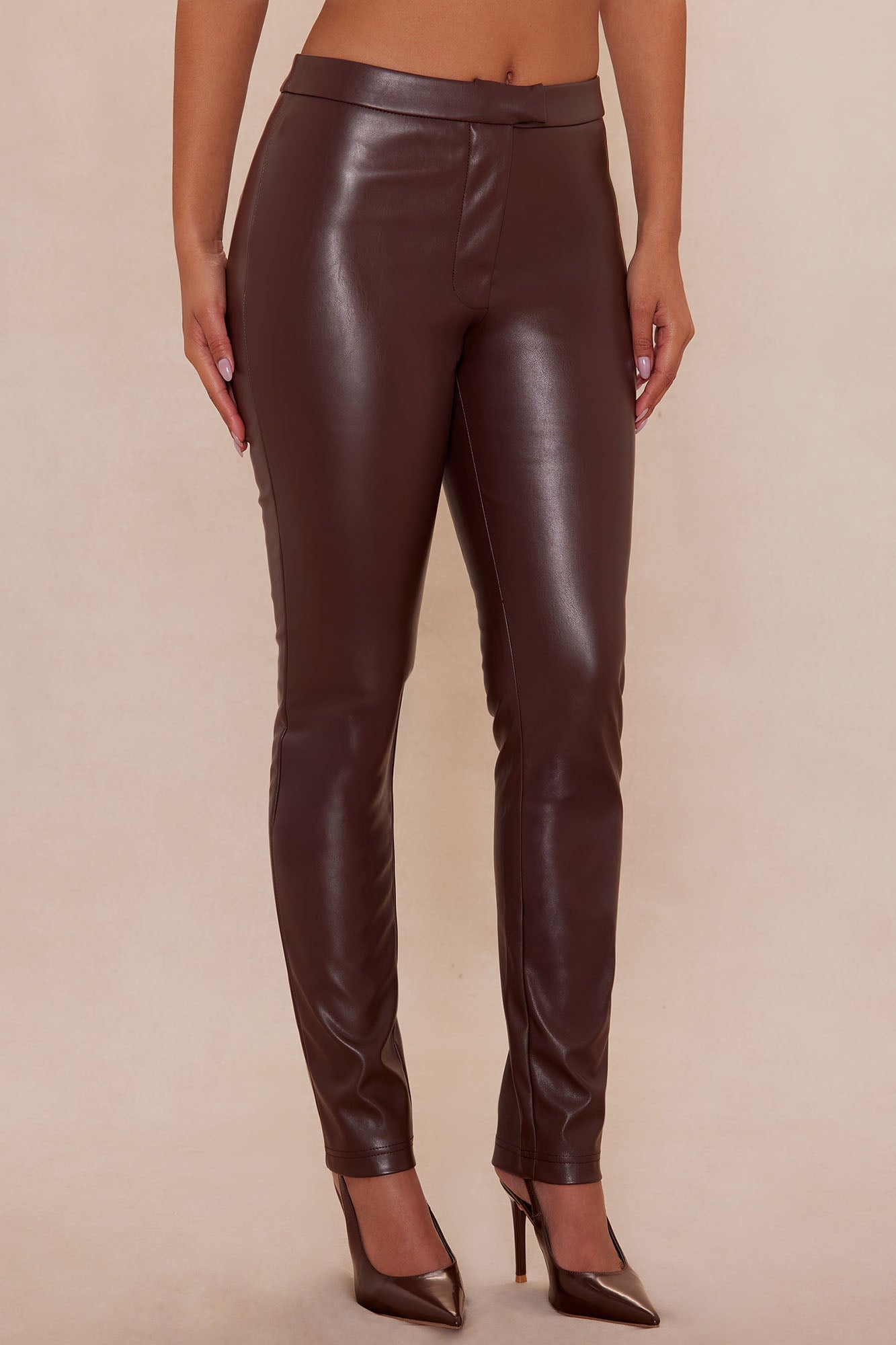 Kendra Faux Leather Skinny Pant - Chocolate