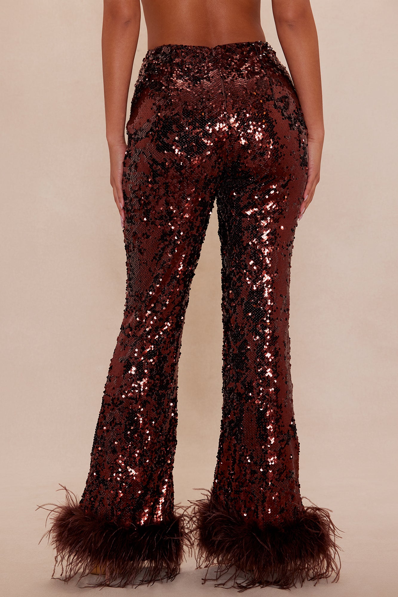 Dania Sequin Feather Pant - Bronze