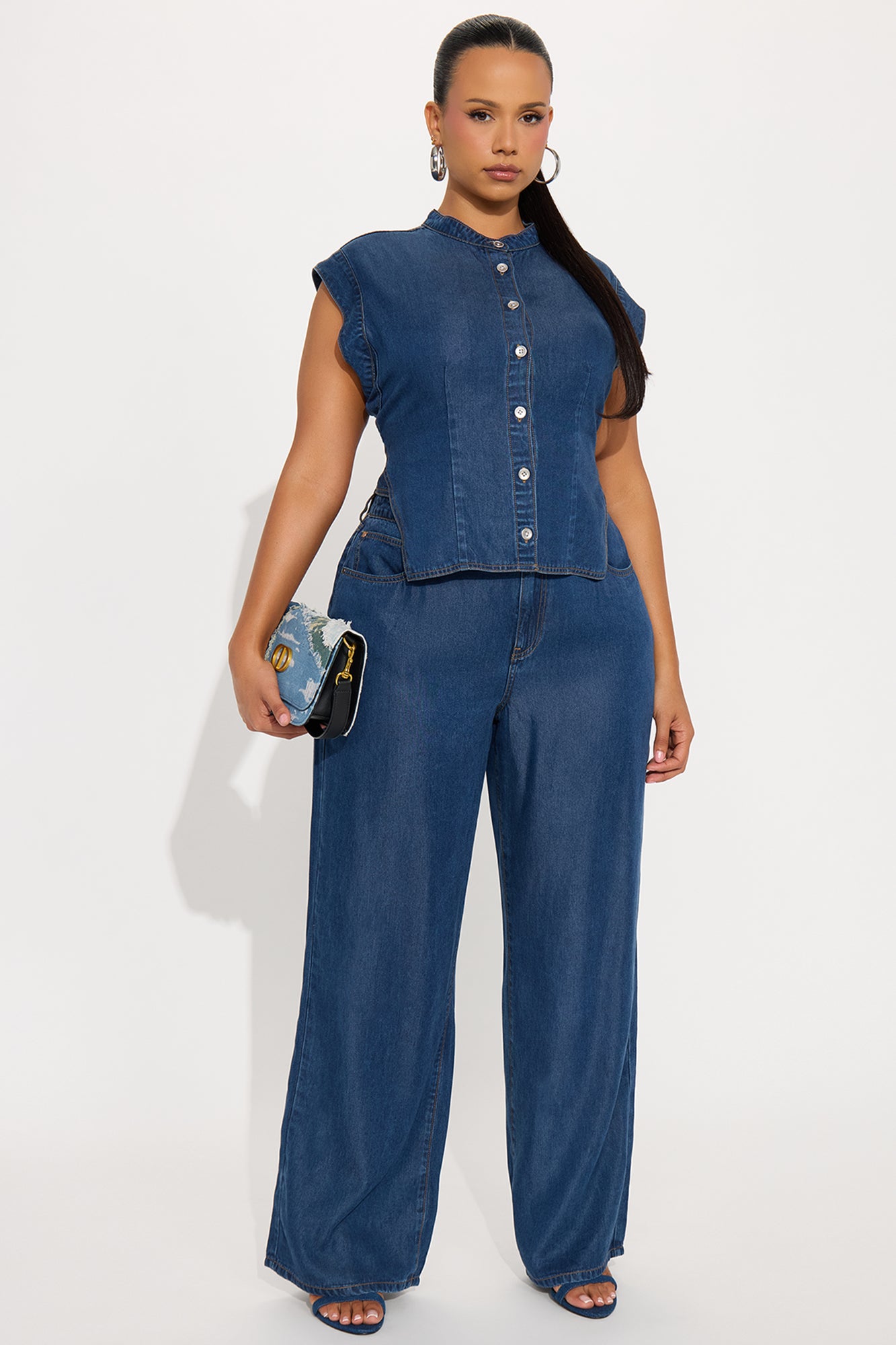 Olivia Wide Leg Pant Set - Denim
