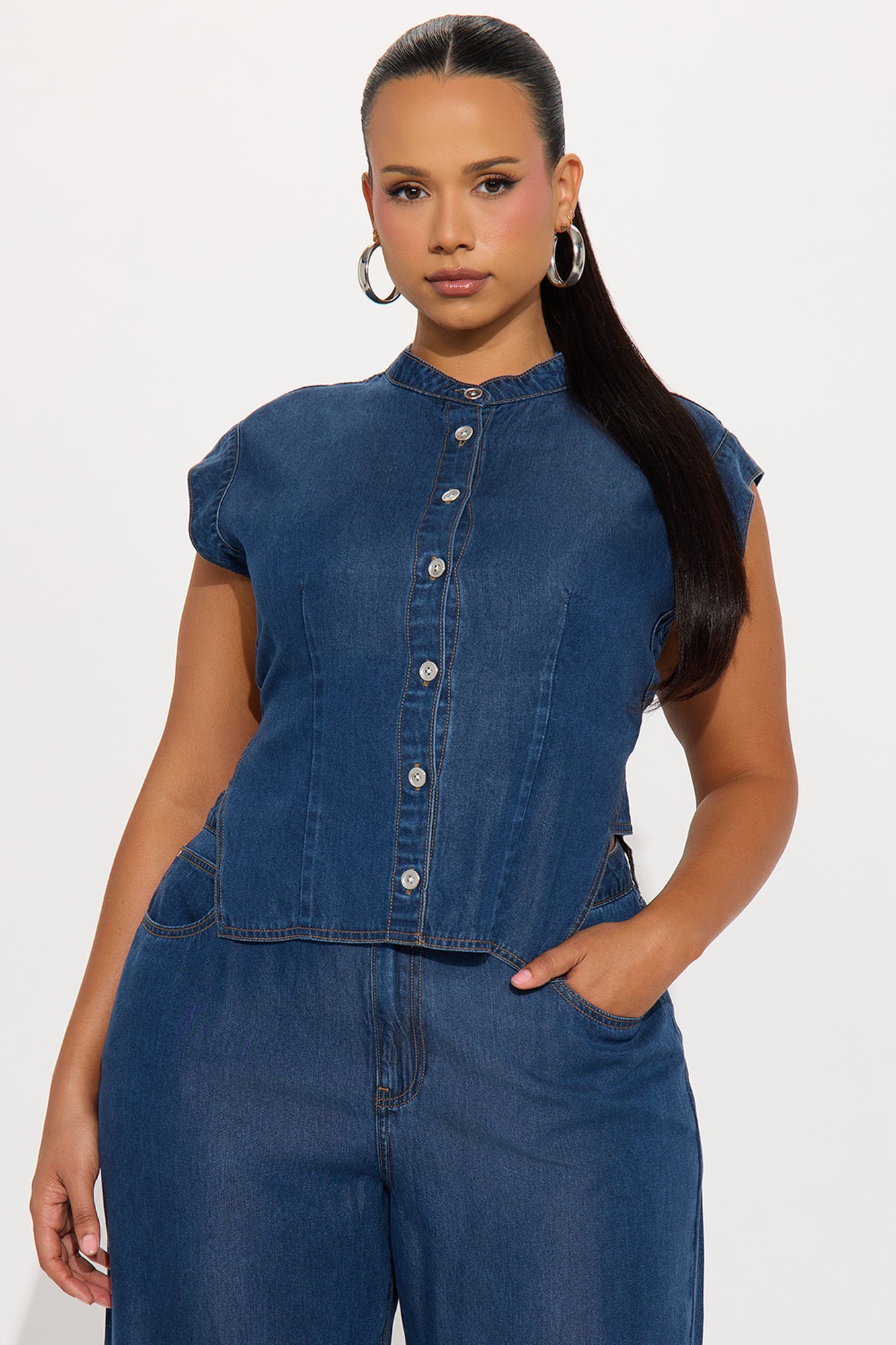 Olivia Wide Leg Pant Set - Denim