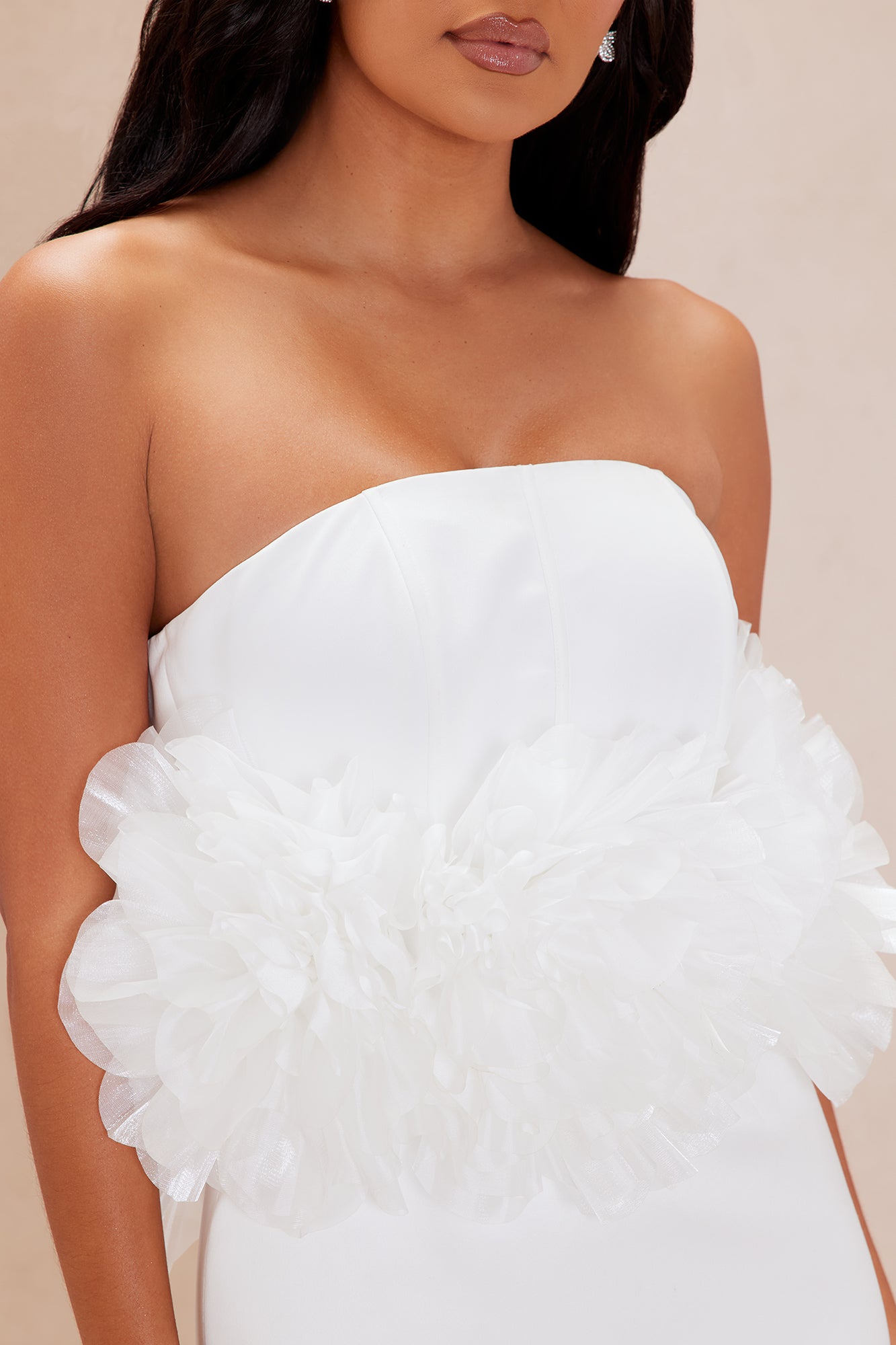 Sofia Floral Satin Gown - White