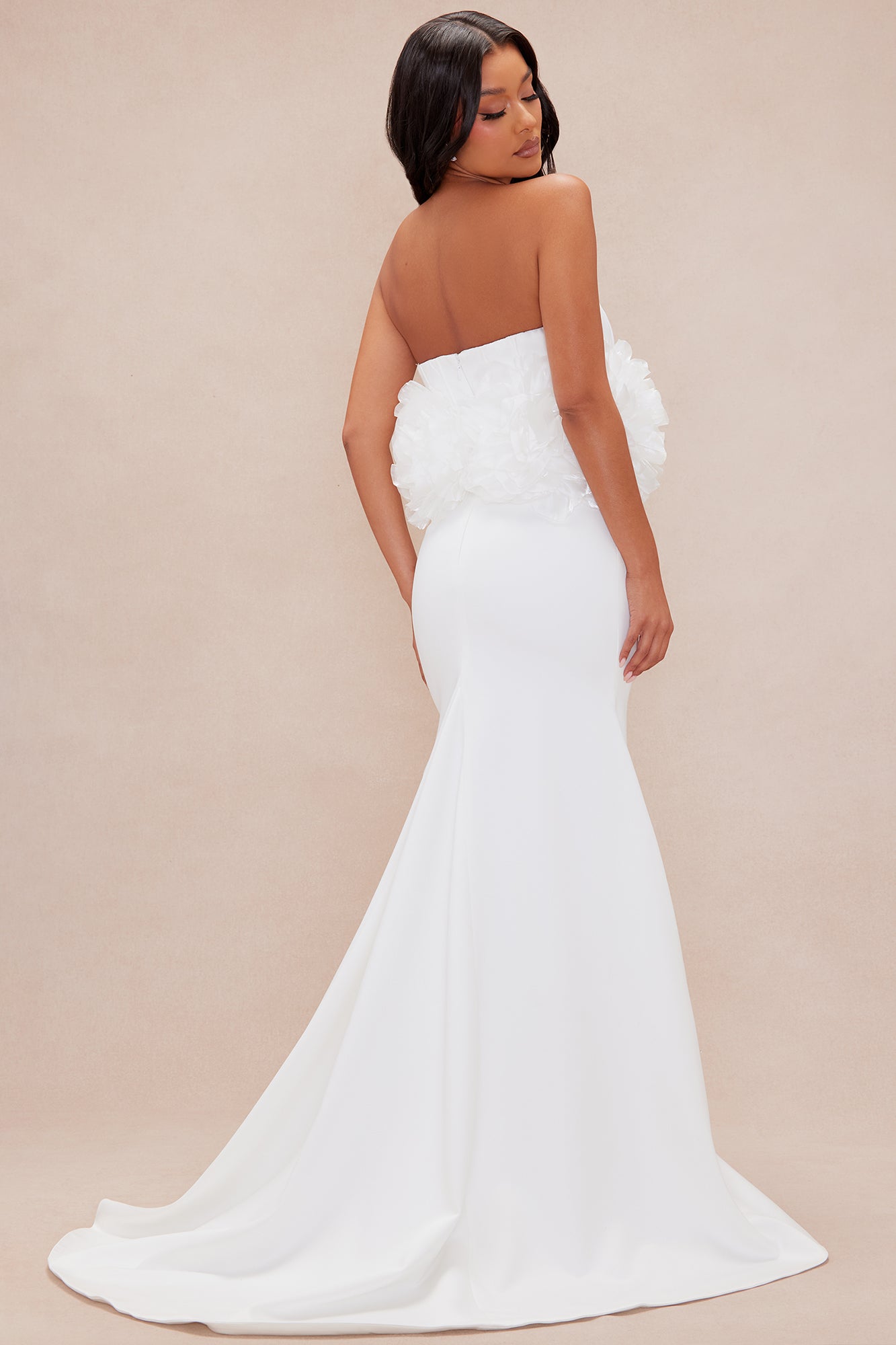 Sofia Floral Satin Gown - White