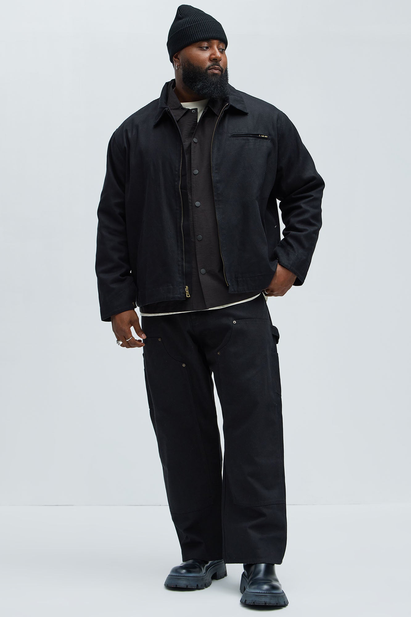 Alexander Double Knee Straight Utility Canvas Pants - Black