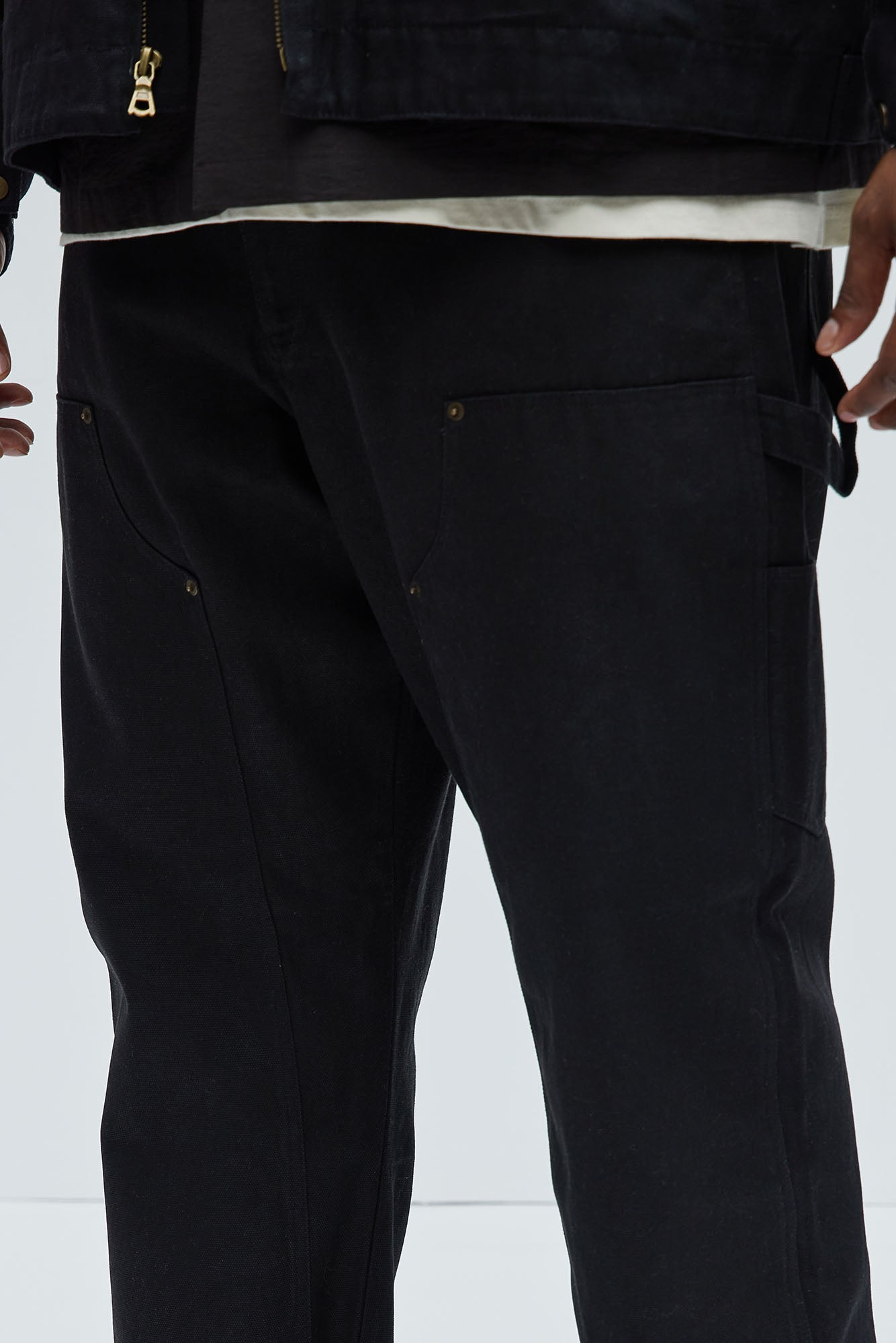 Alexander Double Knee Straight Utility Canvas Pants - Black