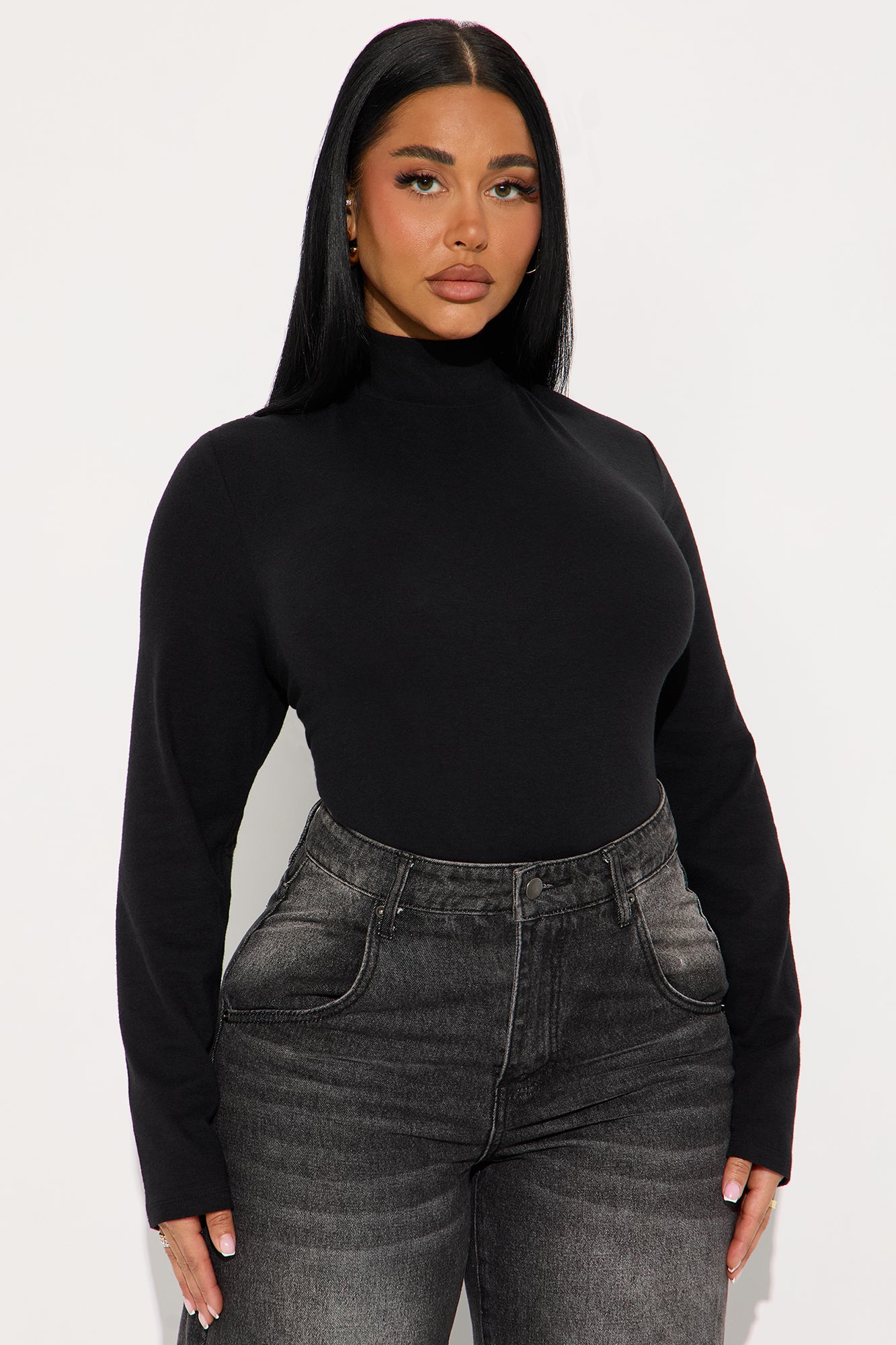 Sabrina Mock Neck Long Sleeve Top - Black