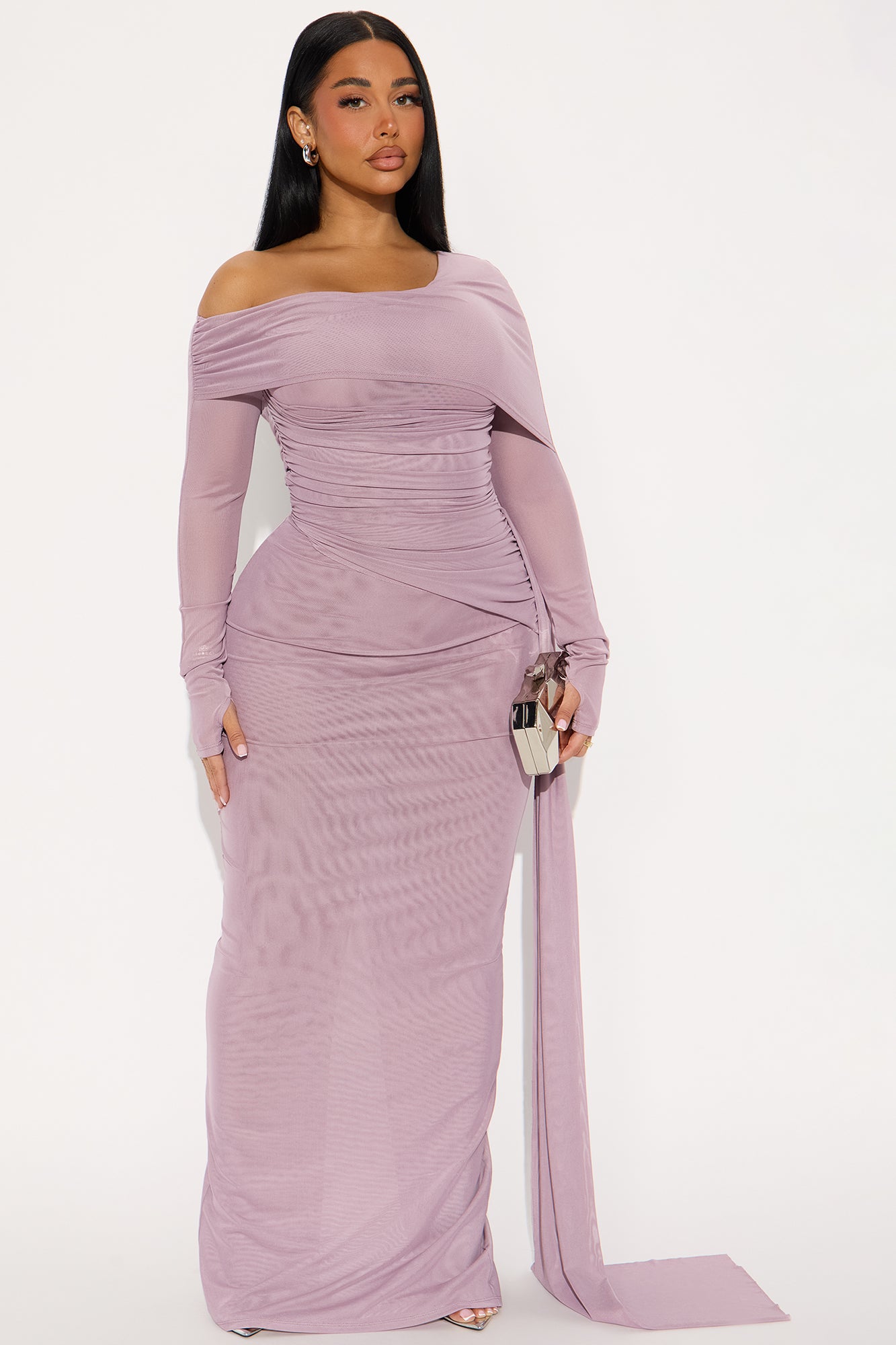 Sugar Rush Mesh Draped Maxi Dress - Purple