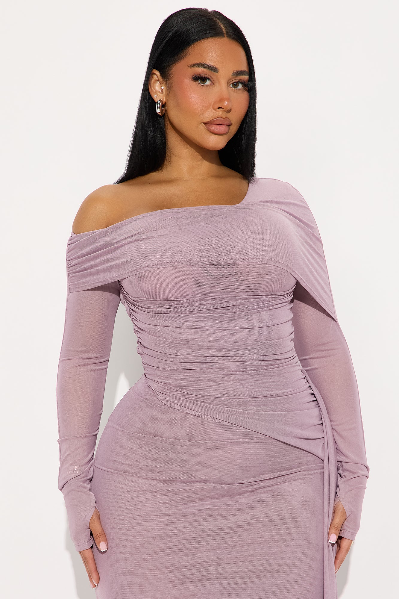 Sugar Rush Mesh Draped Maxi Dress - Purple