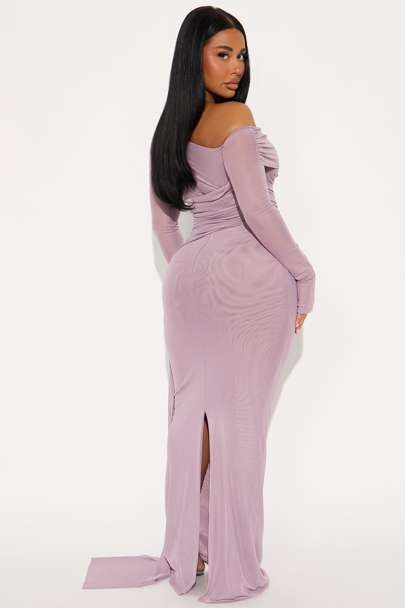 Sugar Rush Mesh Draped Maxi Dress - Purple