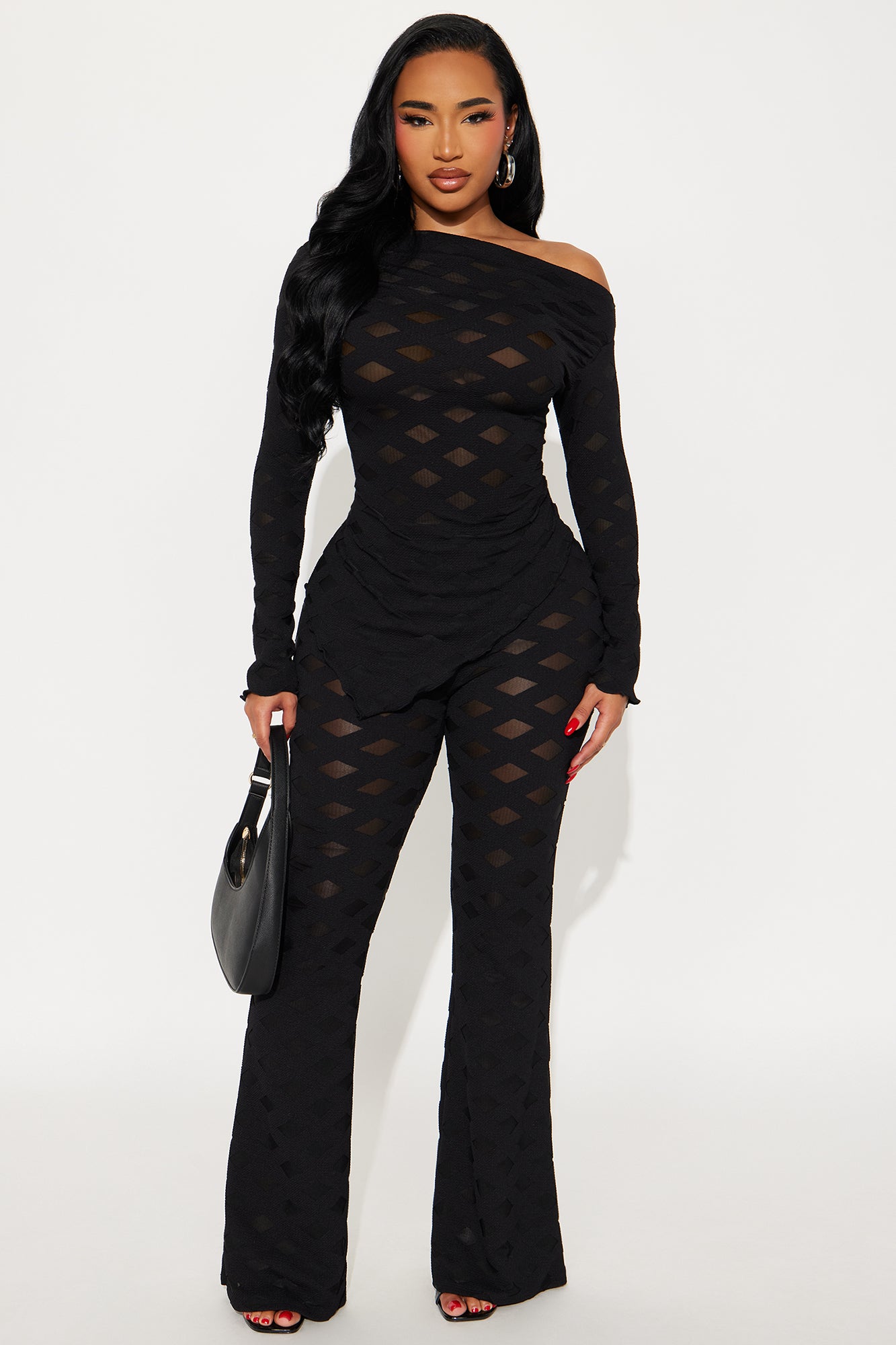 Rhianna One Shoulder Pant Set - Black