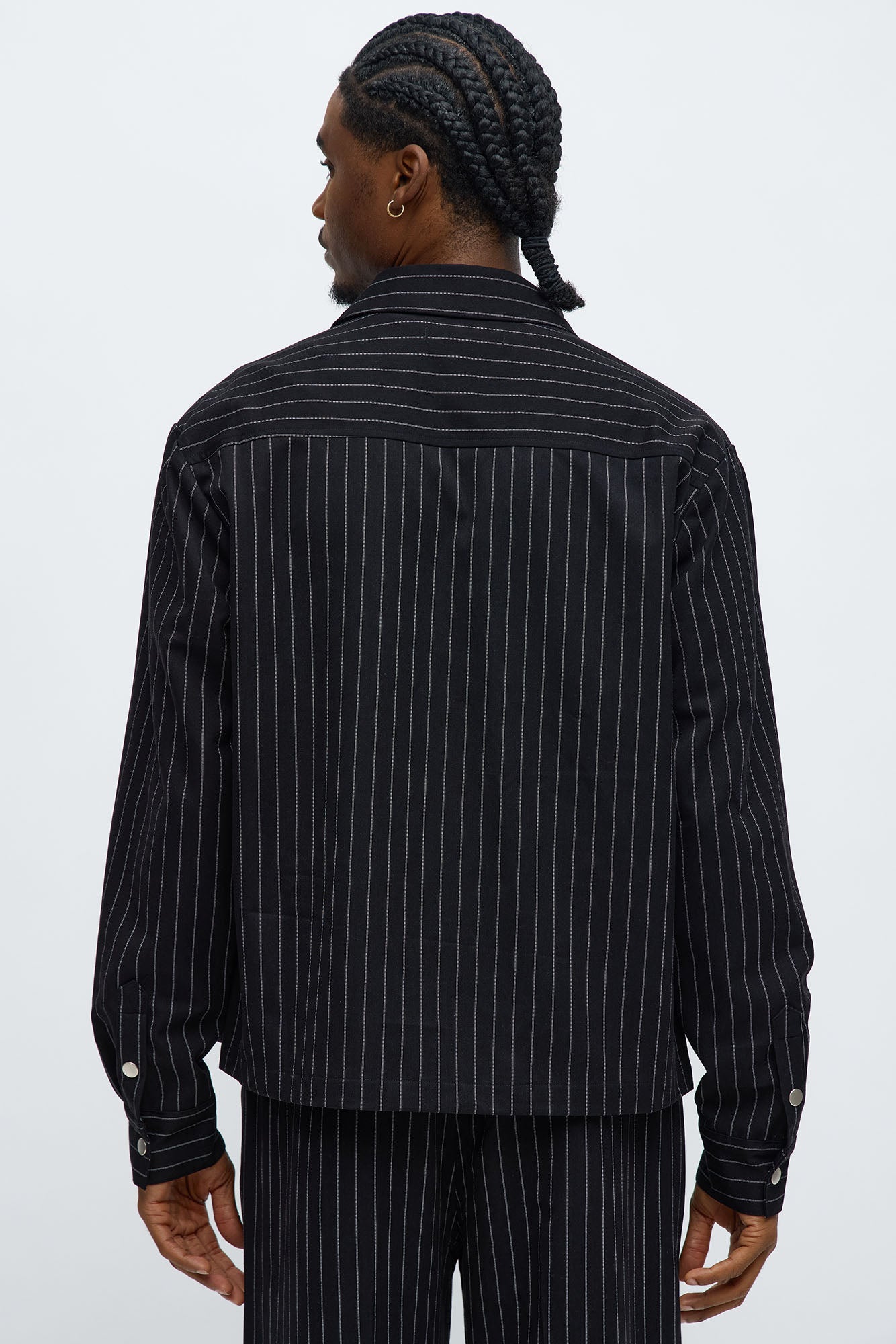 Cropped Striped Button Up Shirt - Black