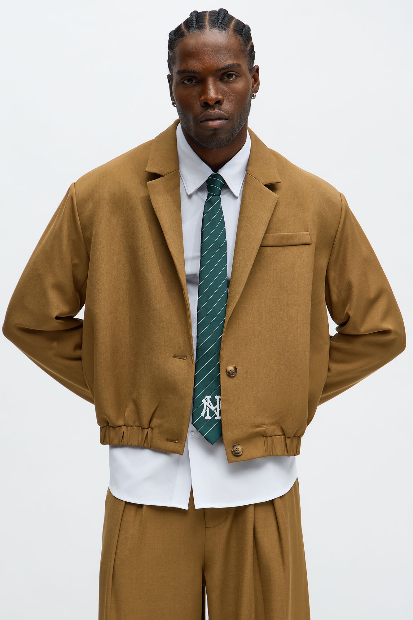 Cropped Strikeout Blazer Bomber Jacket - Brown