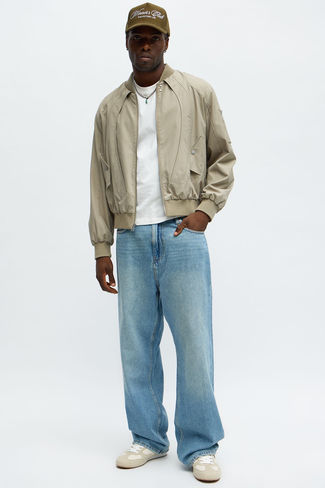 Paneled Utility Bomber Jacket - Taupe