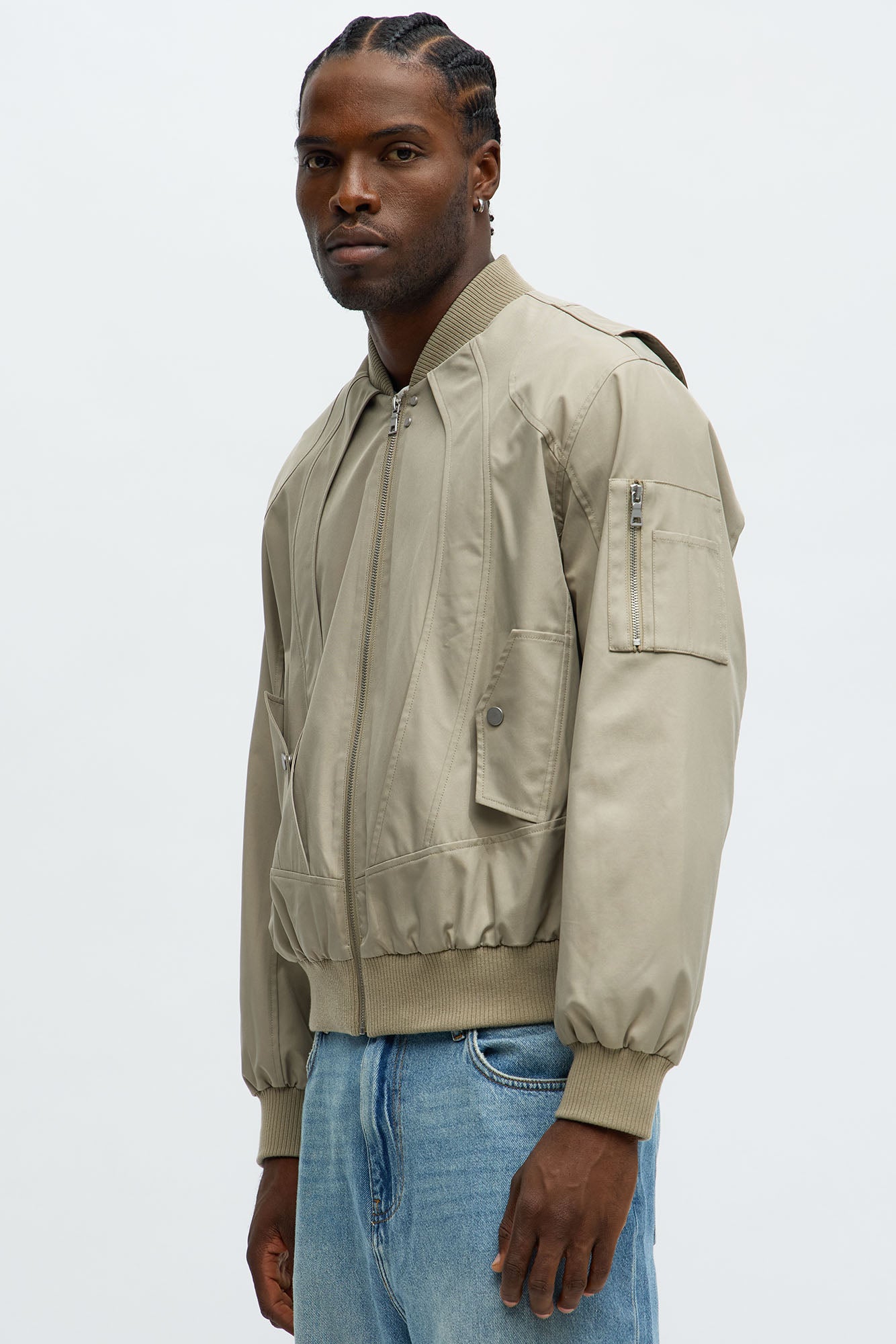 Paneled Utility Bomber Jacket - Taupe