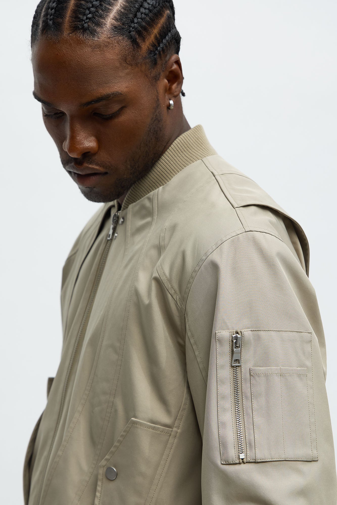 Paneled Utility Bomber Jacket - Taupe