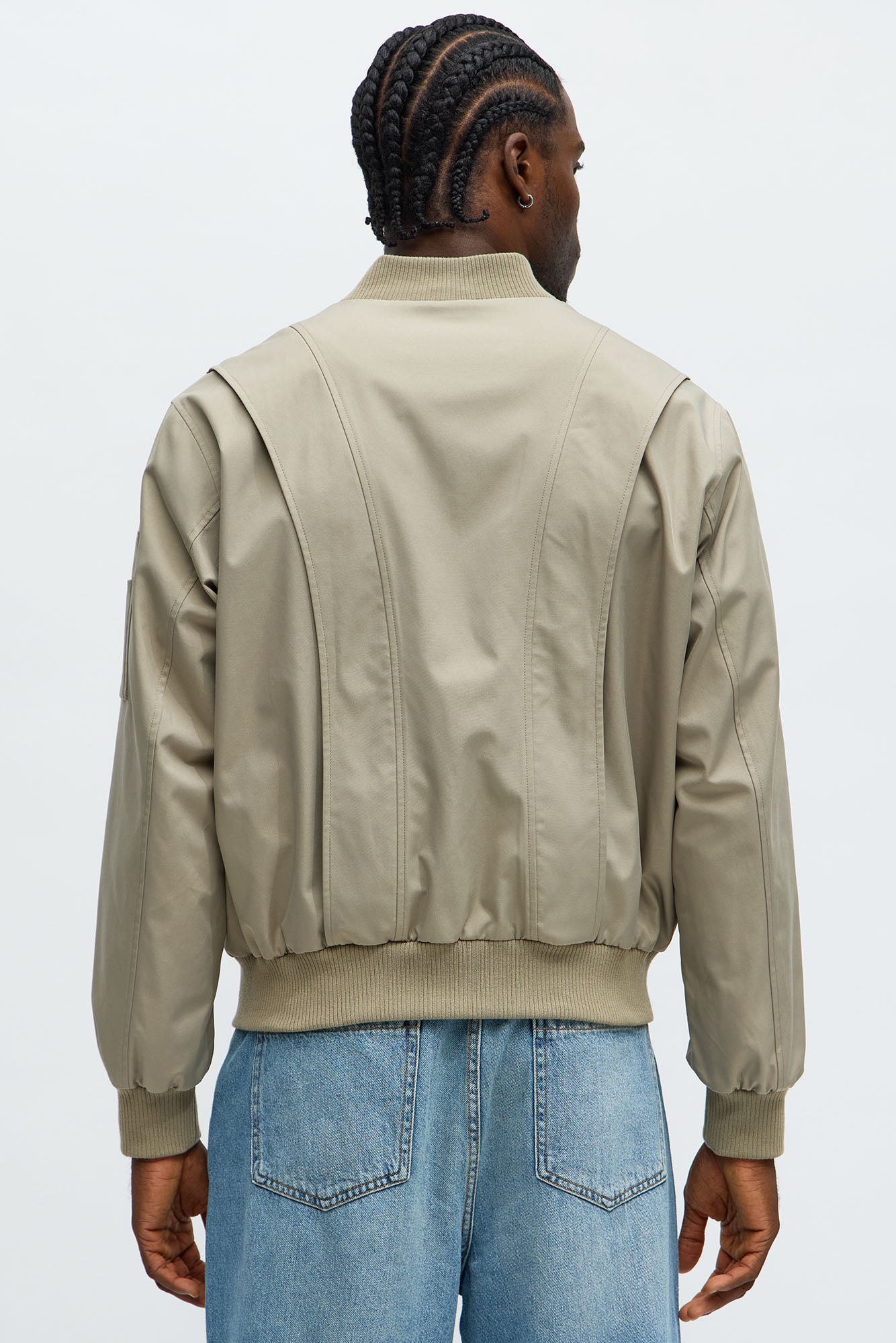 Paneled Utility Bomber Jacket - Taupe