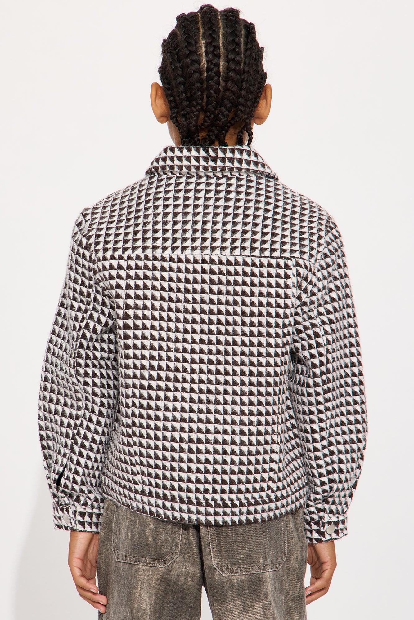 Mini Textured Geometric Zip Jacket - Brown/combo