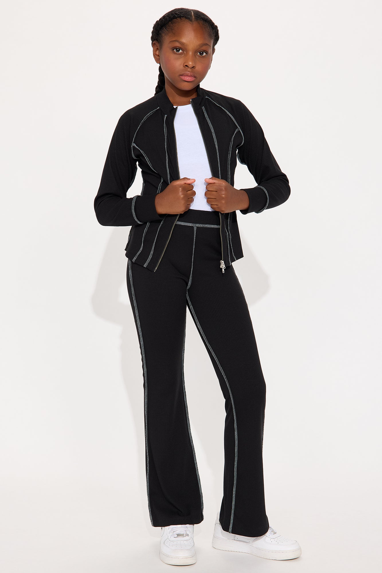Mini Carlie Ribbed Pant Set - Black