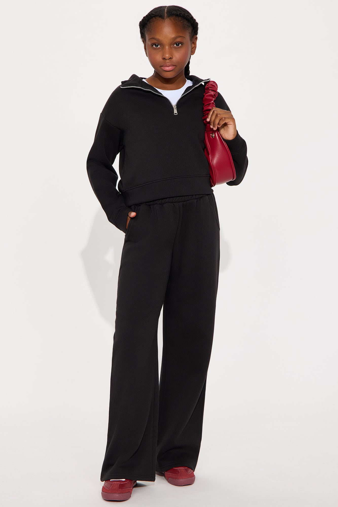 Mini Stole Your Bestie Oversized Quarter Zip Sweatshirt - Black