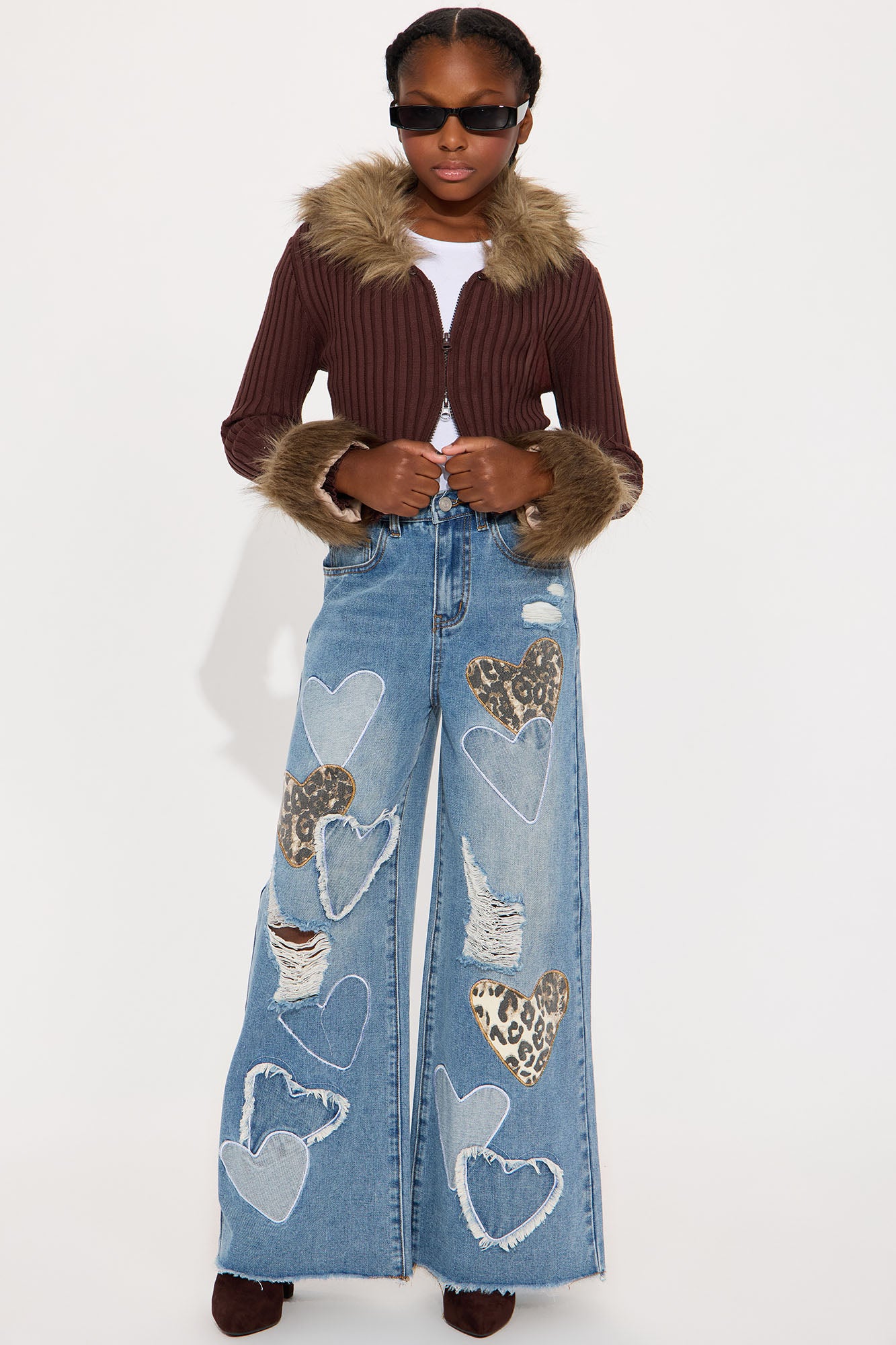 Mini Furever Feeling Faux Fur Cardigan - Chocolate/Combo