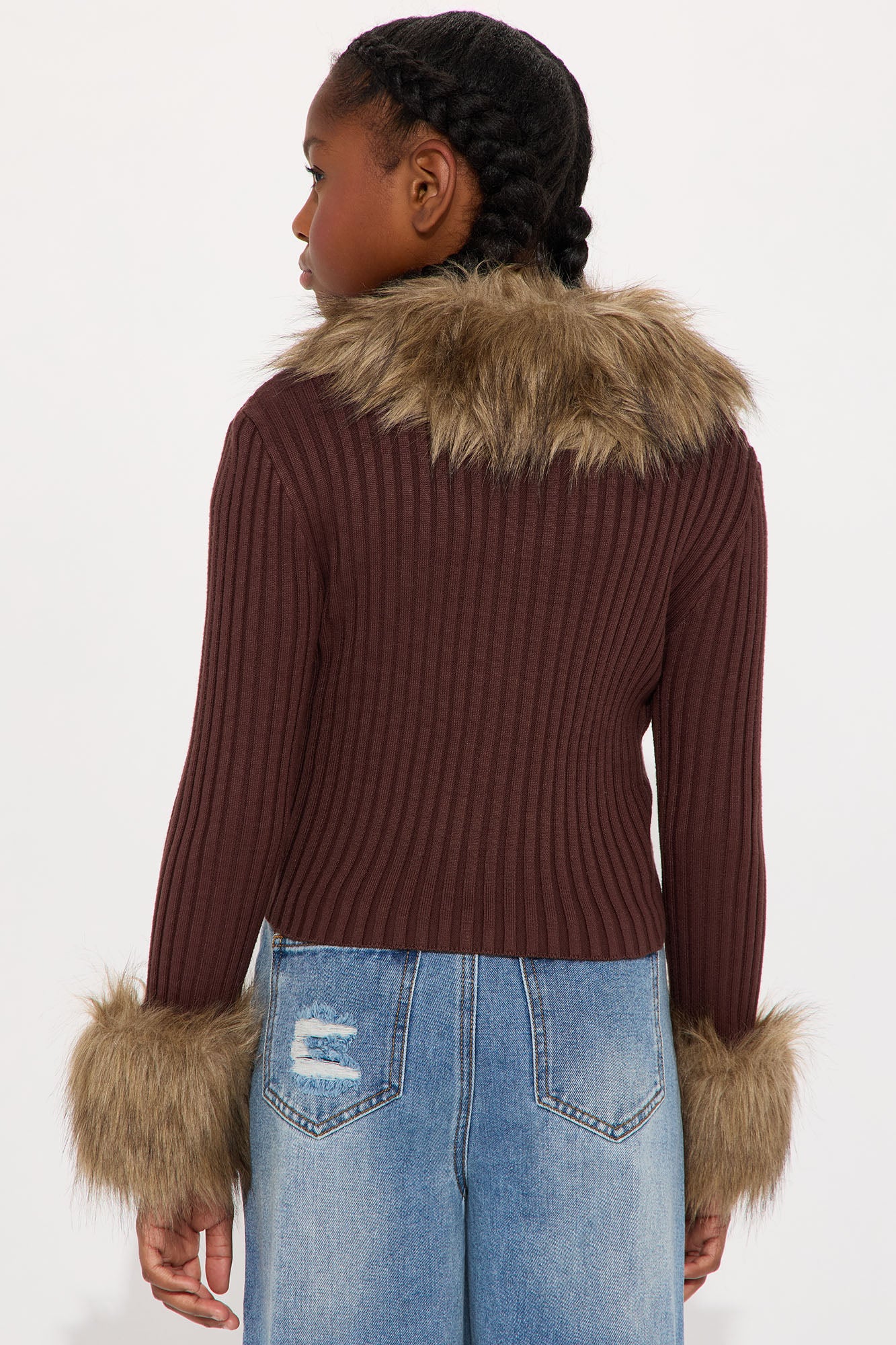 Mini Furever Feeling Faux Fur Cardigan - Chocolate/Combo