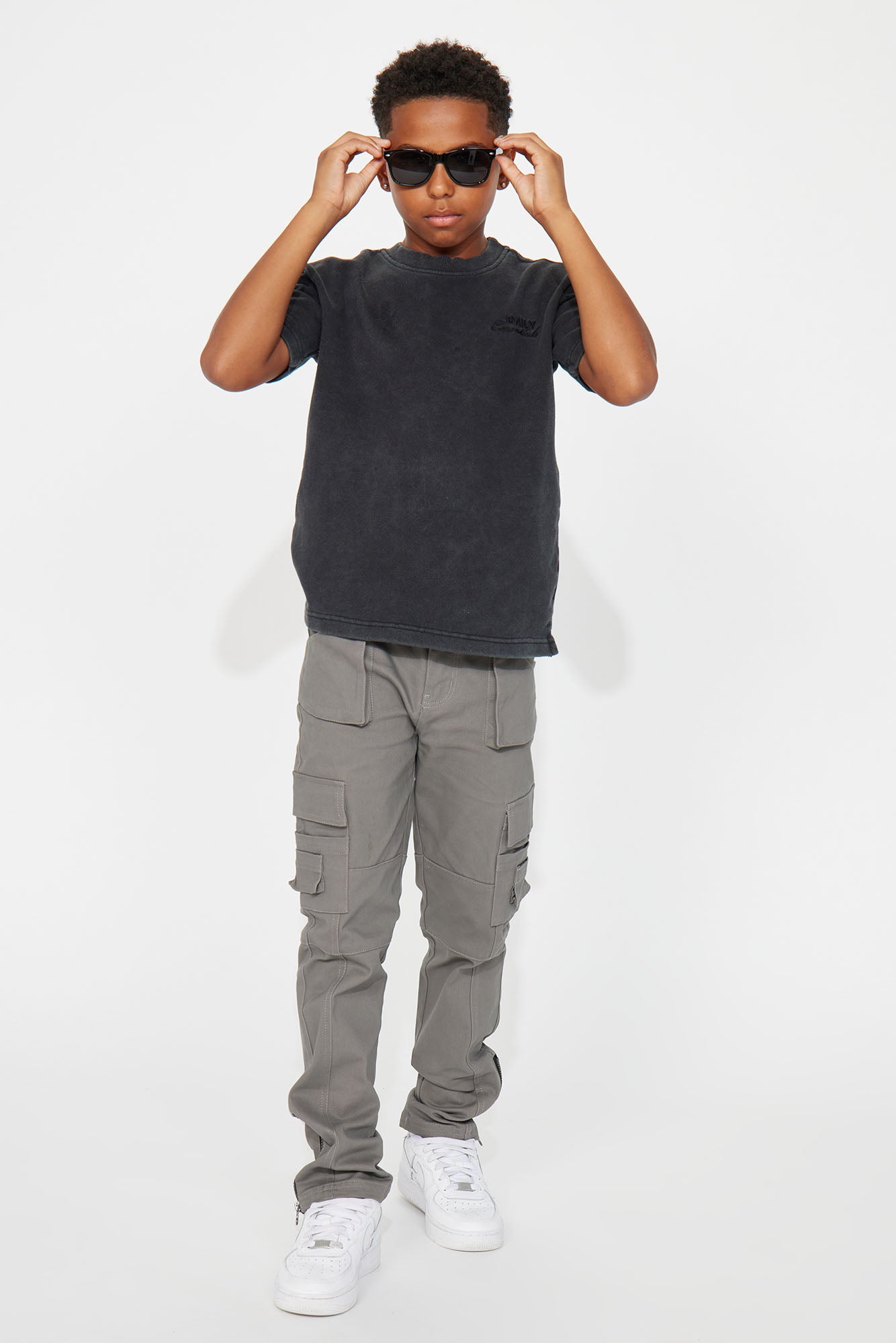 Mini Casually Walk Side Zipper Cargo Pant - Grey