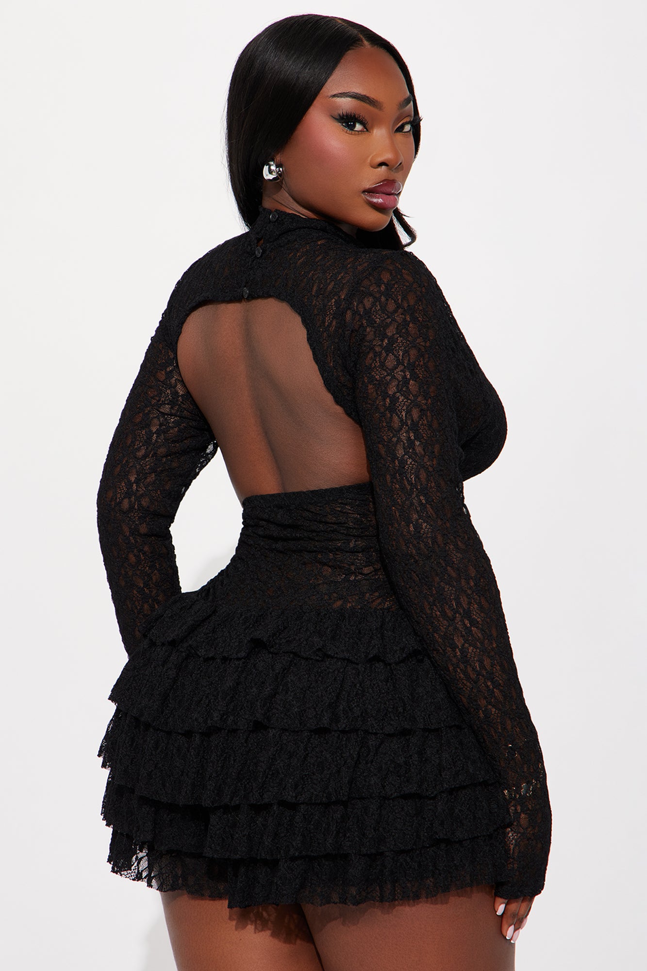 Cassie Lace Ruffle Romper - Black