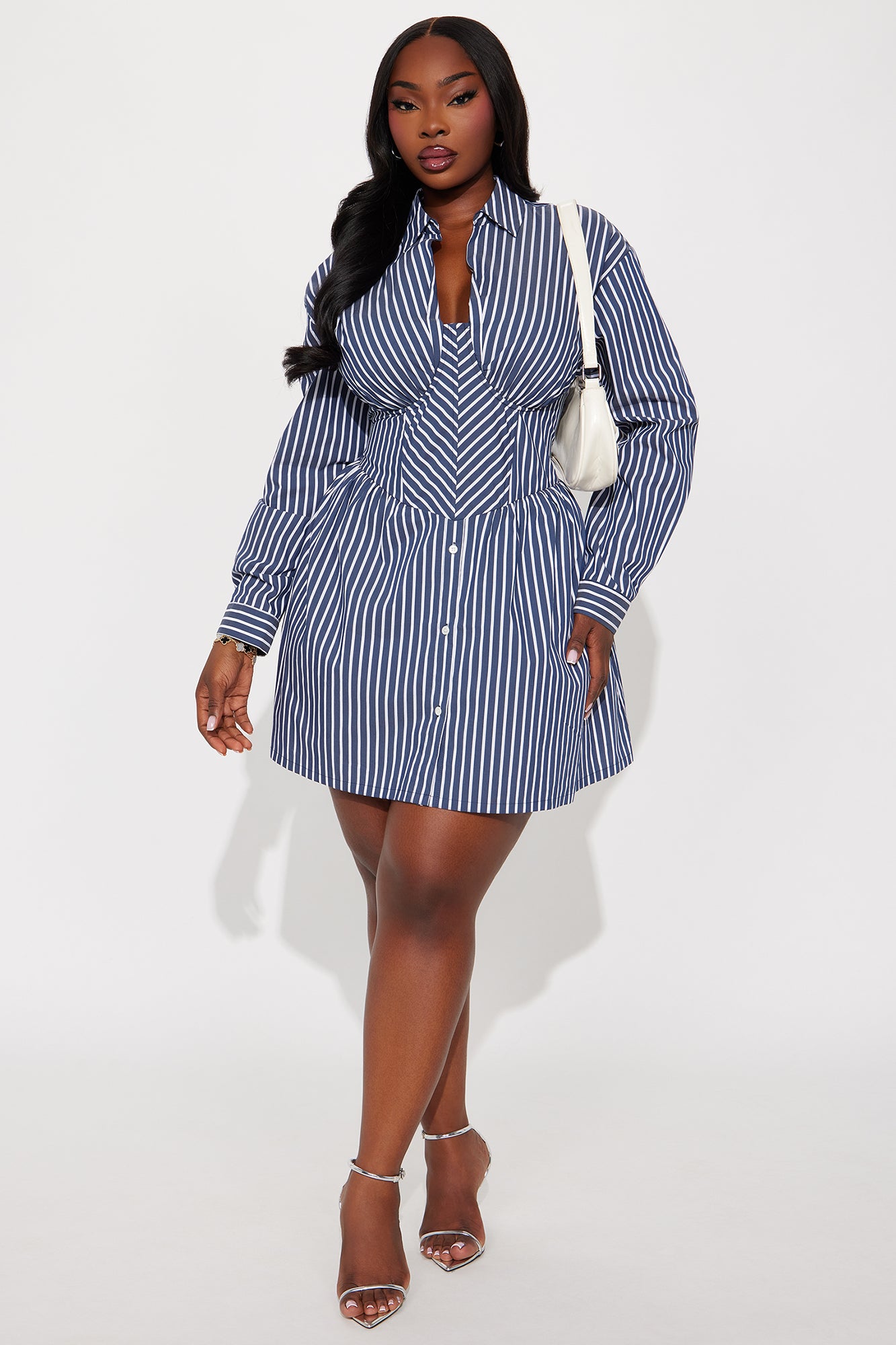 Carly Collar Pinstripe Shirt Mini Dress - Navy