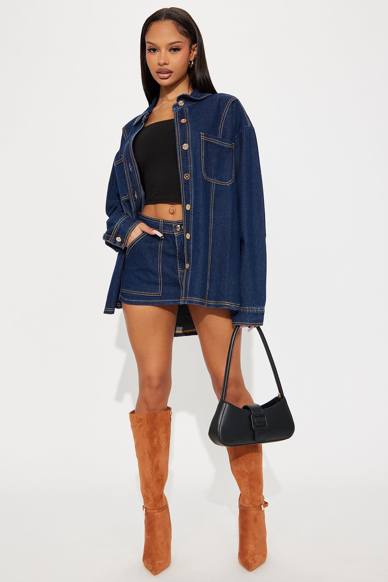 Coffee Dates Oversized Denim Jacket - Dark Wash