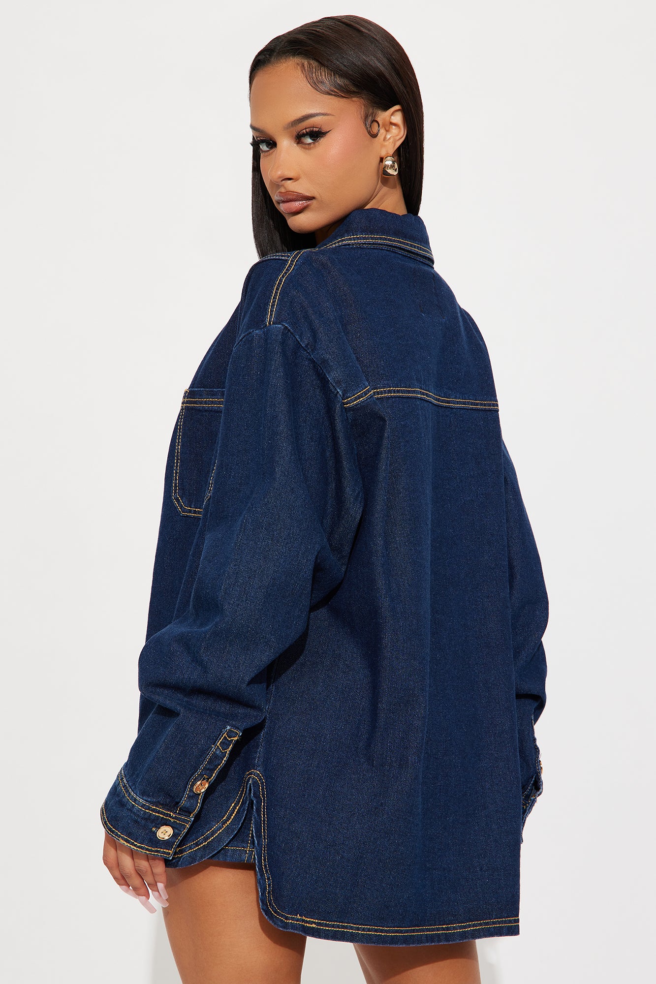Coffee Dates Oversized Denim Jacket - Dark Wash