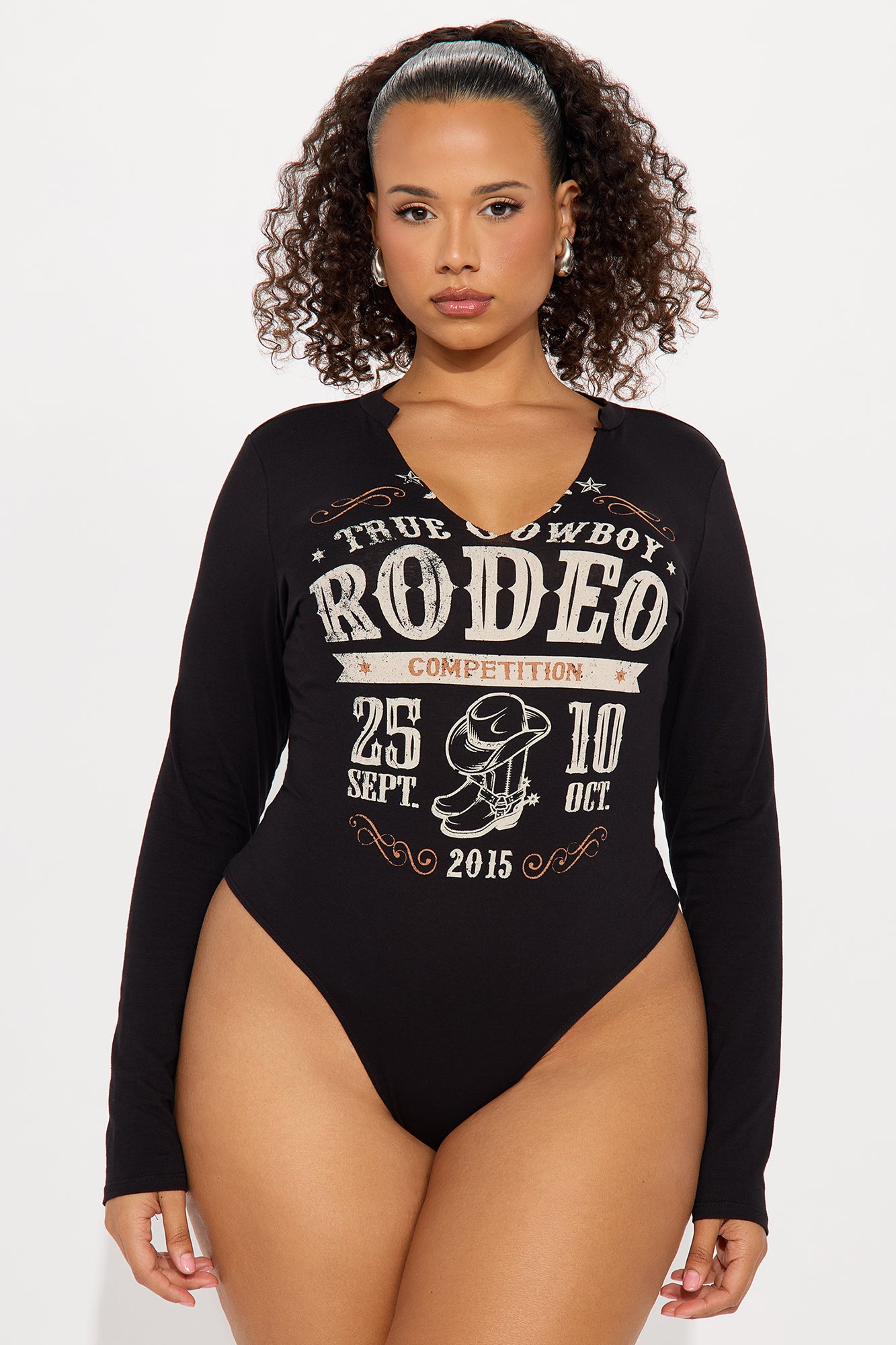Rodeo Competition Long Sleeve Bodysuit - Black