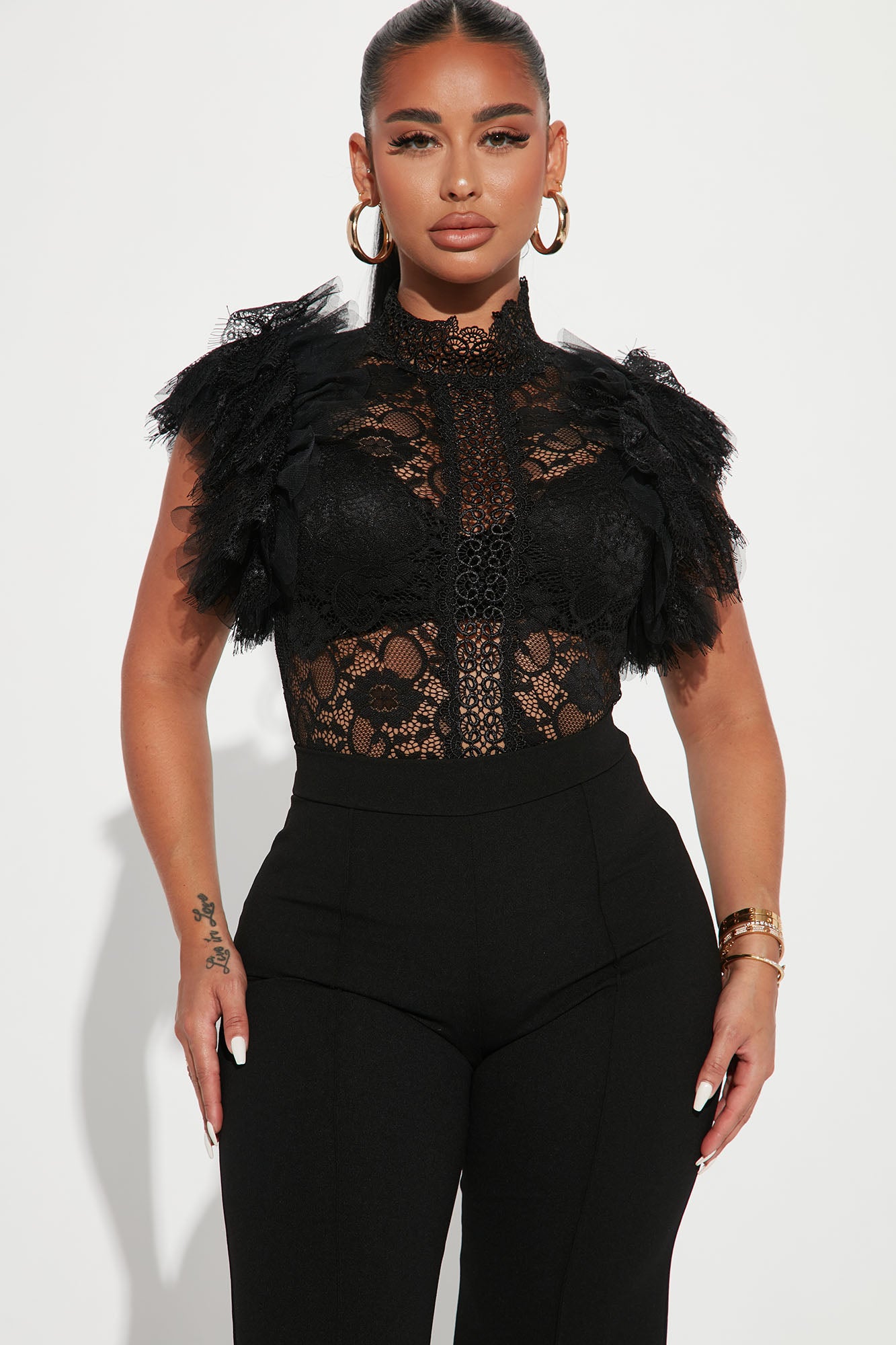 Ruffle Some Feathers Bodysuit - Black