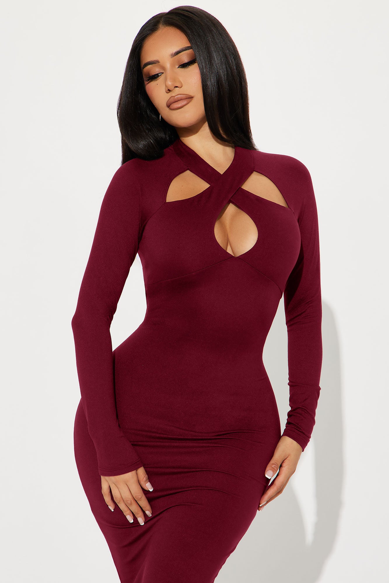 Emily Cross Front Midi Dress - Wine