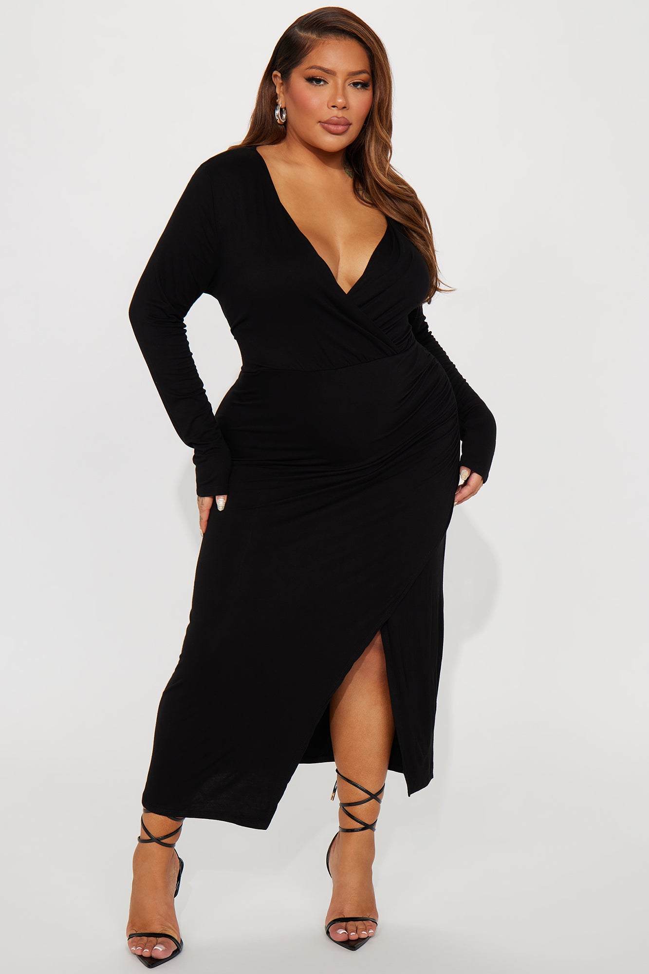 Claire Ruched Midi Dress - Black