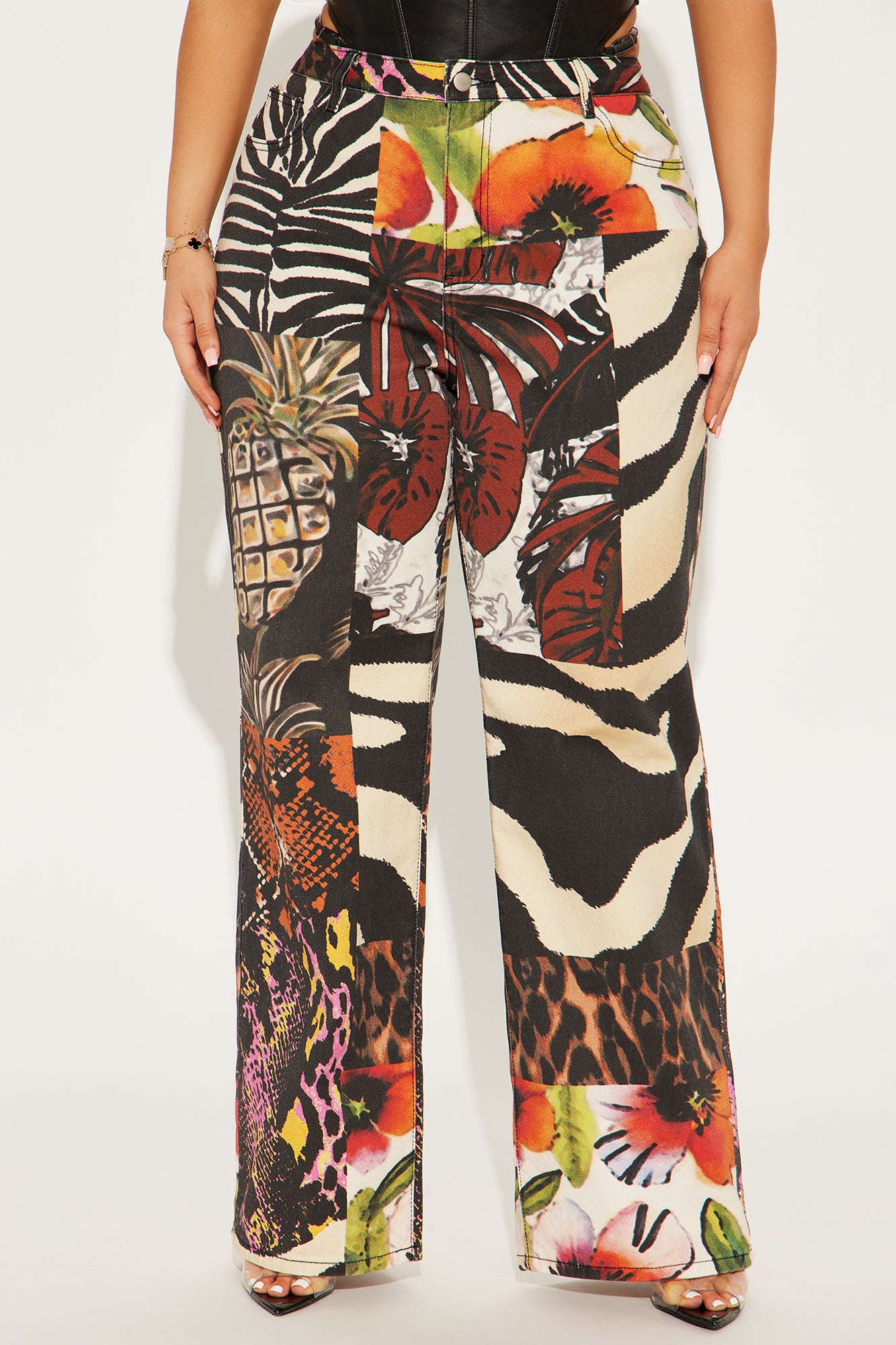 Miami Mood Printed Baggy Jeans - Brown/combo